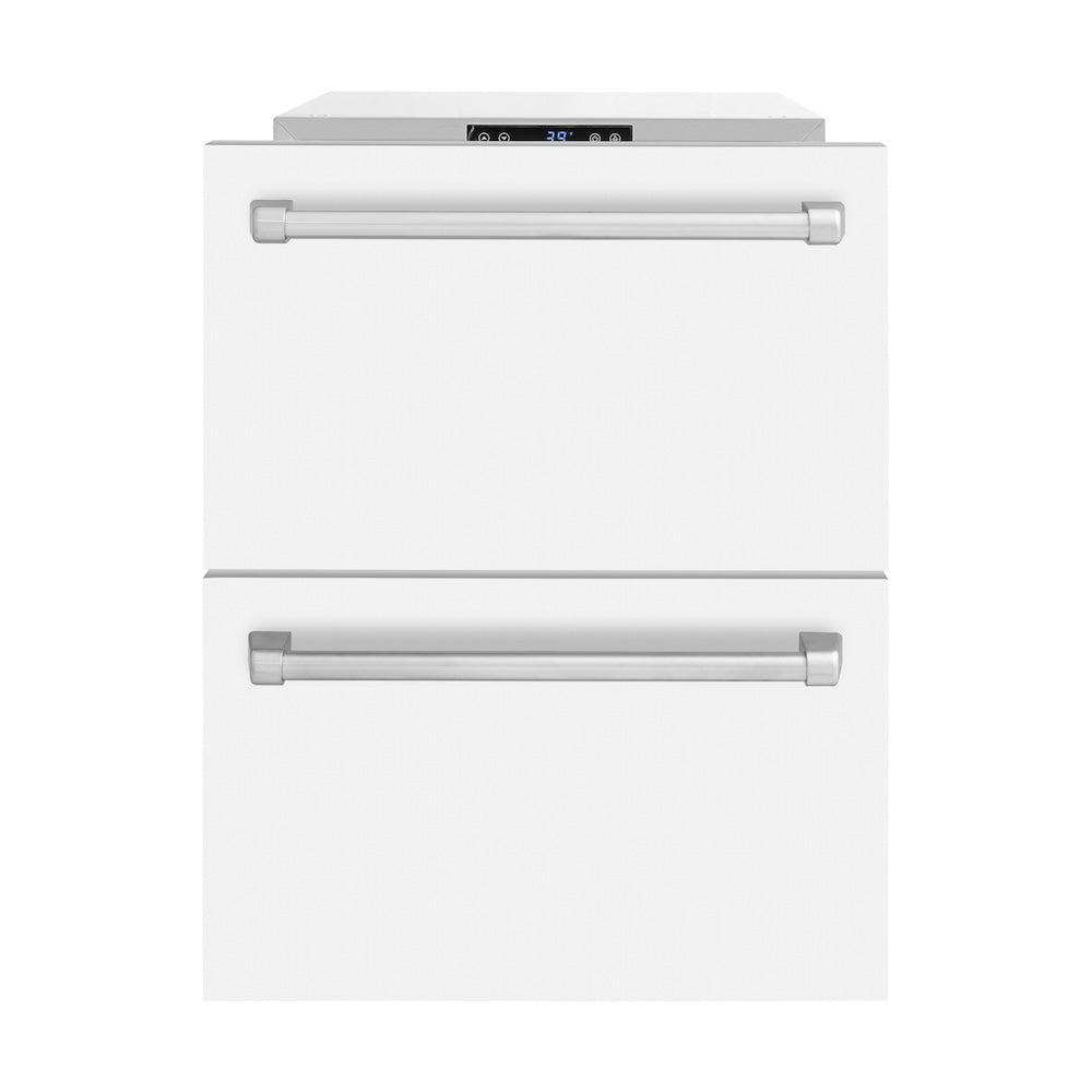 ZLINE 24 Inch Touchstone 168 Can Outdoor Rated Dual Refrigerator Drawer with White Matte Doors - Outdoor Kitchen, Patio, Poolside & Entertainment Areas Refrigeration Solution (RDSO WM 24)