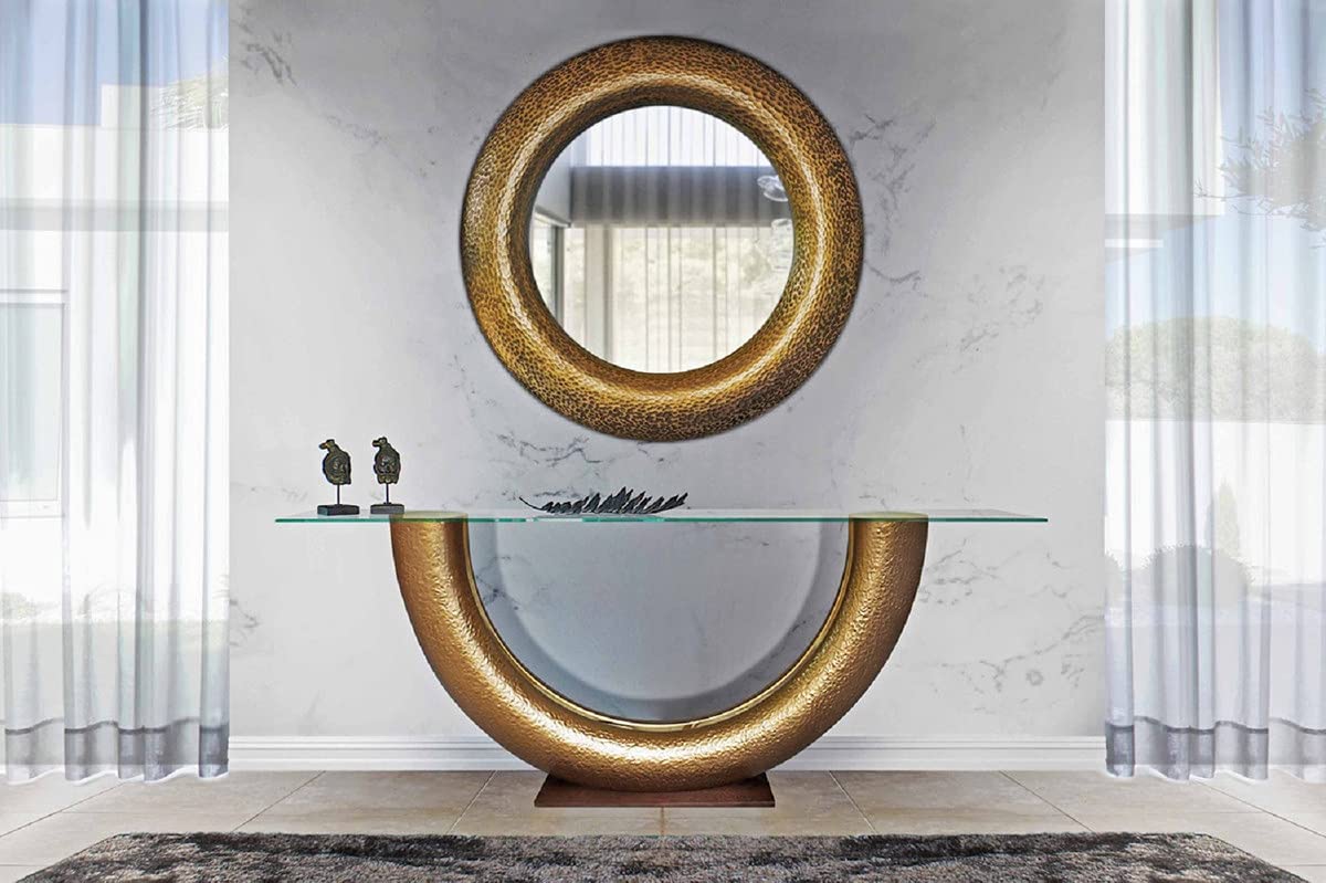 Luxury Round Silver Fiberglass Wall Mirror - 15 Inch Gold Framed Decorative Mirror for Living Room, Bedroom, Wardrobe & Vanity | Elegant Home Decor & Dressing Mirror