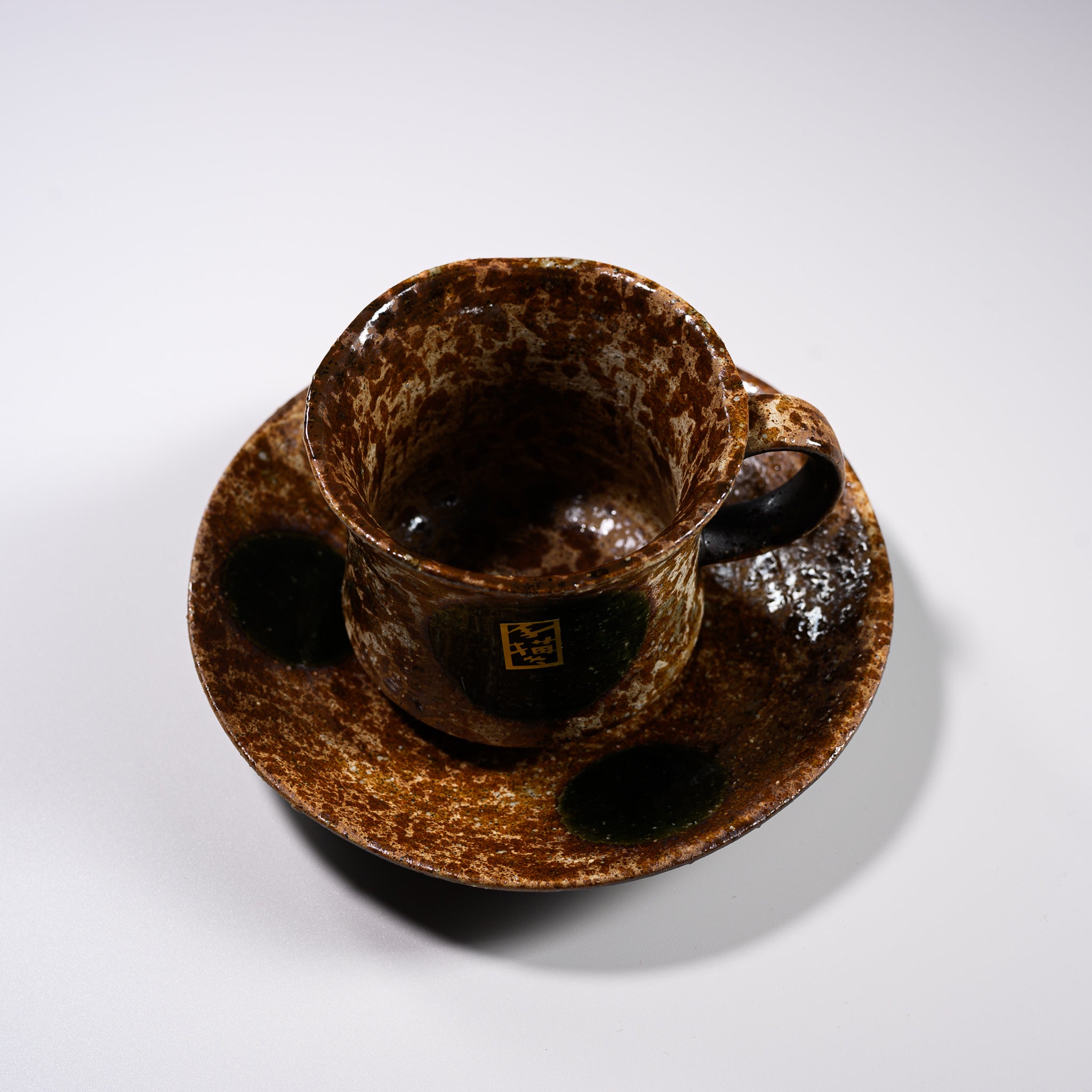 Handmade Mino Ware Ceramic Cup and Saucer Set - Traditional Japanese Oribe Moon Design - Perfect for Tea Ceremonies, Coffee Breaks & Home Decor