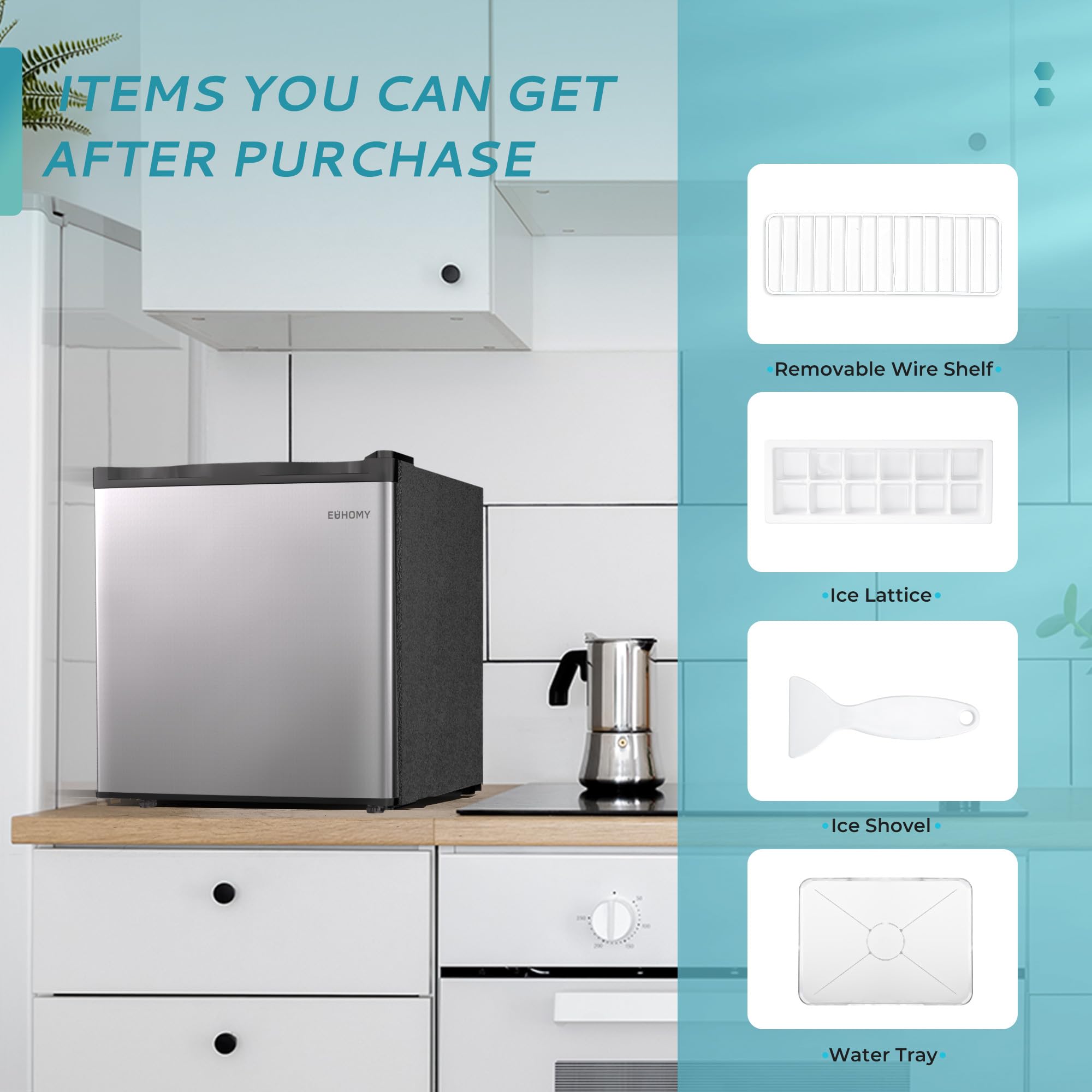 EUHOMY 1.7 Cu.Ft Compact Mini Fridge with Freezer - Energy Efficient, Adjustable Thermostat, Reversible Door - Perfect for Bedroom, Office, Dorm, RV, or Small Apartment (Silver) | Keep Drinks & Snacks Cold Anywhere