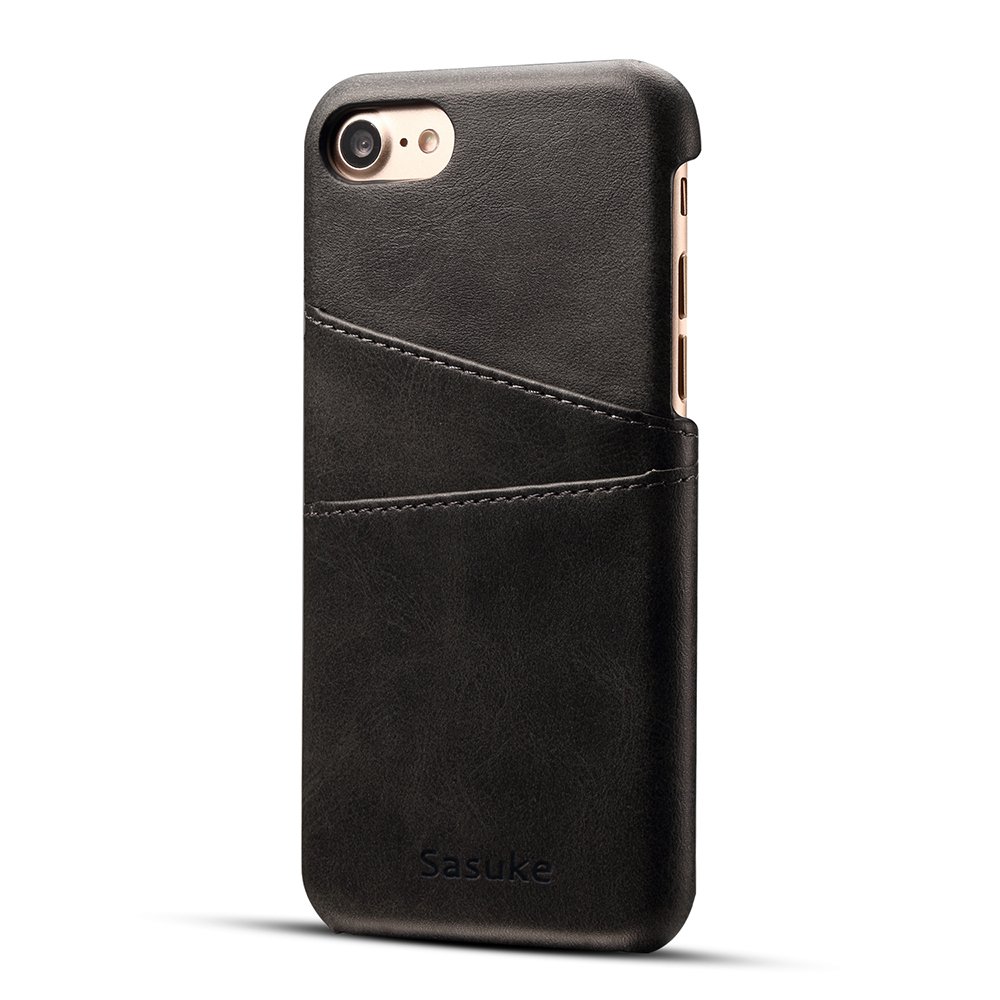 Premium PU Leather iPhone 8/7 Card Case - Ultra Slim Protective Cover with 2 Credit Card Slots | Business & Travel Wallet Phone Case (Black) | Perfect for Commuting, Shopping & Daily Use