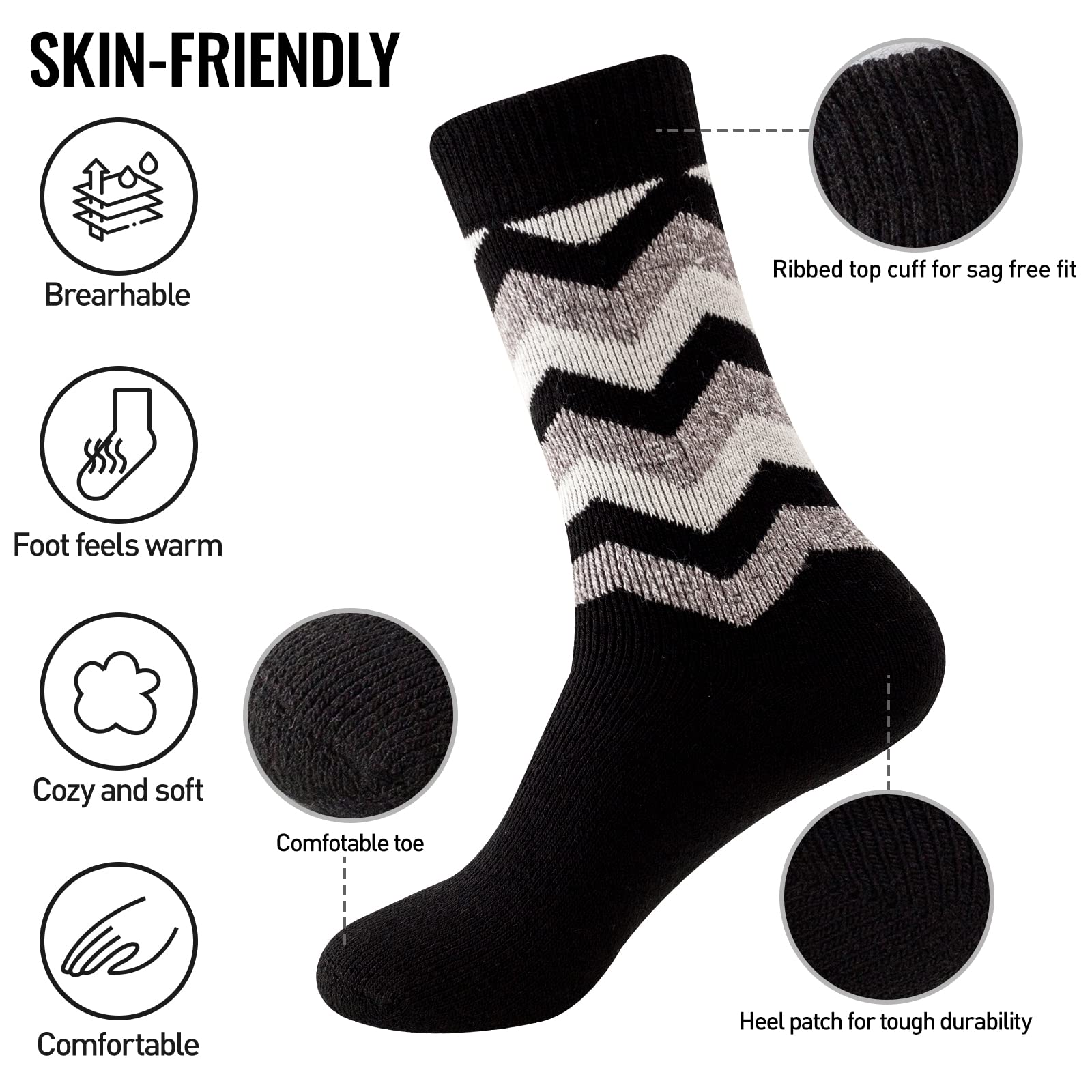 Women's Thermal Winter Socks - 4 Pairs Warm Fuzzy Crew Socks for Extreme Cold Weather - Perfect for Boots & Outdoor Activities