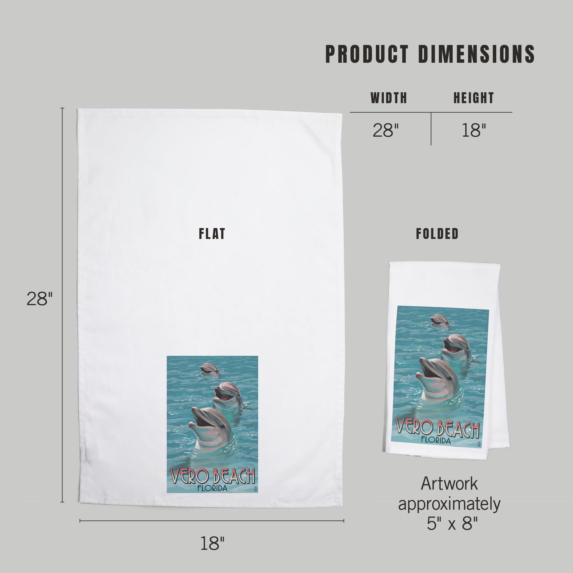 Dolphin Trio Tea Towel - 100% Cotton Decorative Hand Towel for Kitchen & Home Decor | Vero Beach Florida Inspired Design | Perfect for Dish Drying, Gift Giving & Coastal Themed Spaces