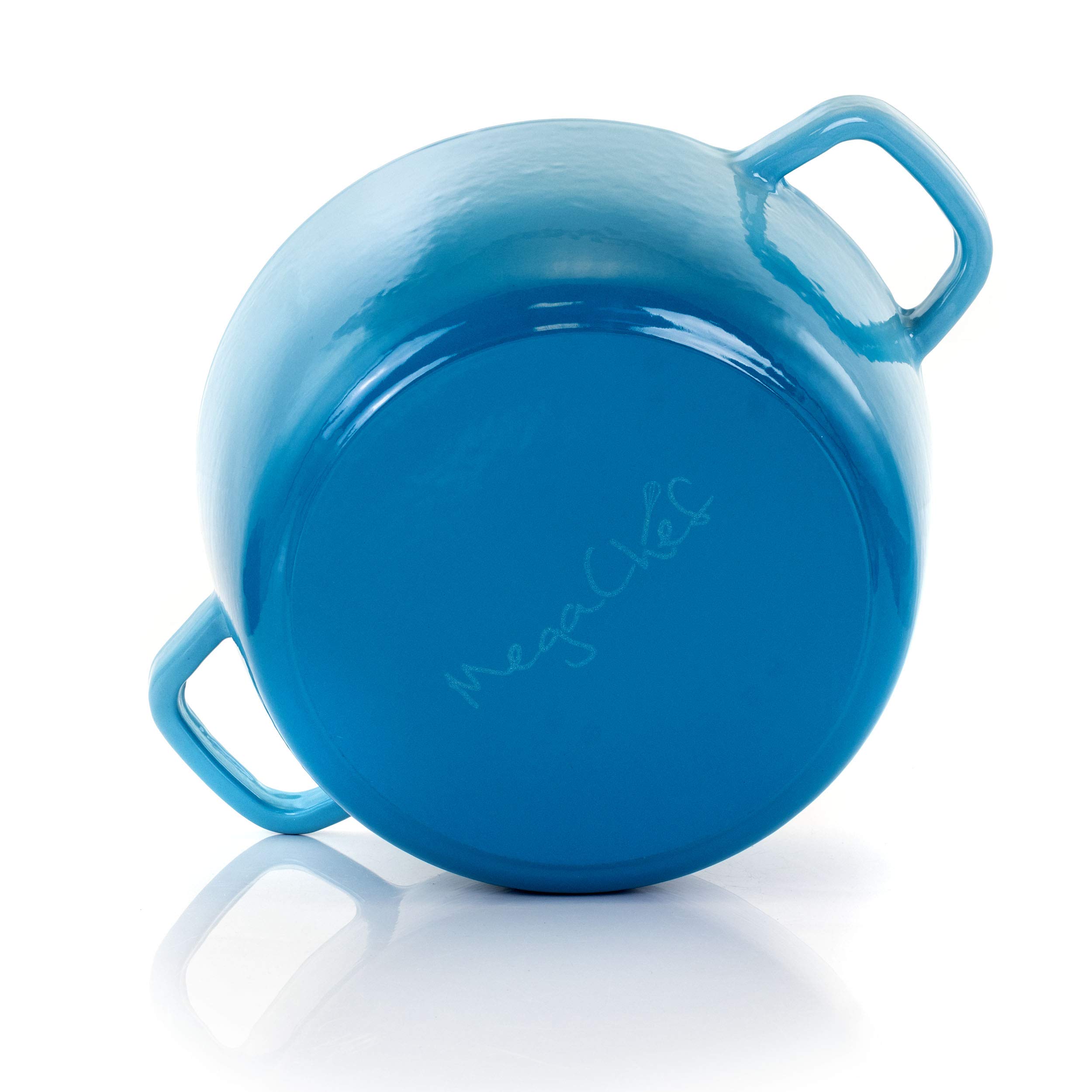 MegaChef 5 Quart Round Enamel Cast Iron Dutch Oven with Lid - Blue Casserole Pot for Baking, Braising & Slow Cooking - Perfect for Soups, Stews & Family Dinners