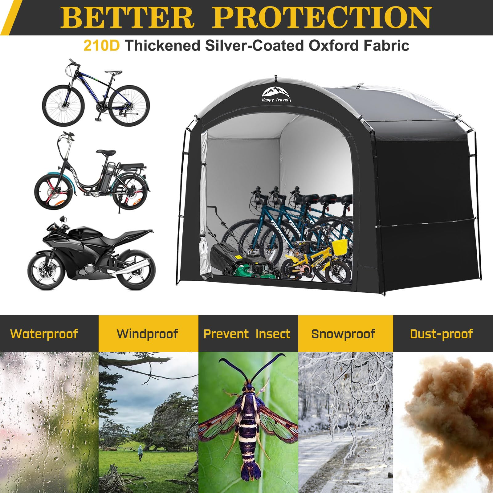 Waterproof Bike Storage Shed Tent - Portable Bicycle Cover with 30% Extra Top Space for 2/3/4/5 Bikes | Easy Setup with Clips | Outdoor Shelter for Motorcycles, Garden Tools & Lawn Mowers | Perfect for Garage, Backyard & Camping Storage