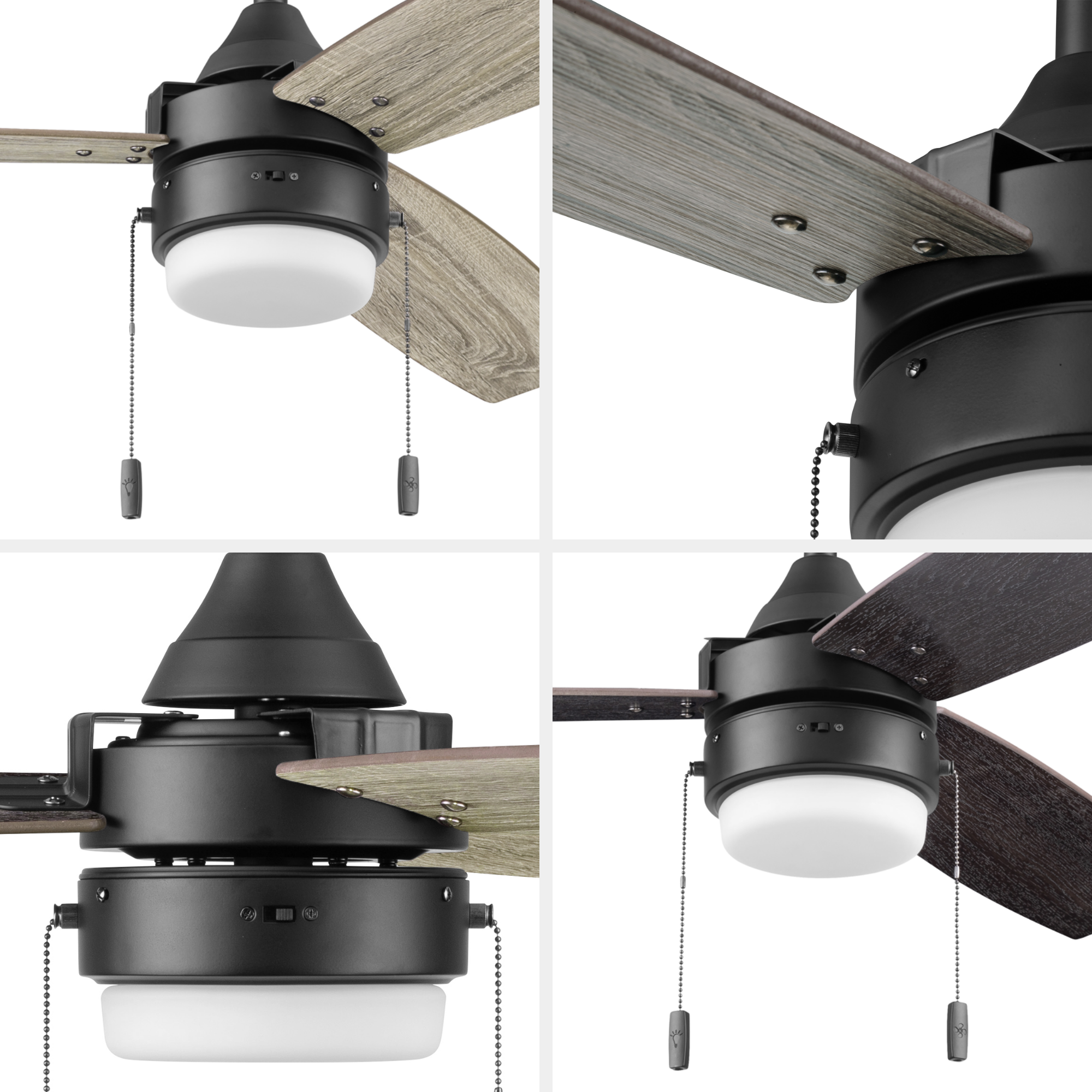 48 Inch Honeywell Berryhill Matte Black Ceiling Fan with Light Kit and Pull Chain - Perfect for Living Room, Bedroom, and Outdoor Covered Patio