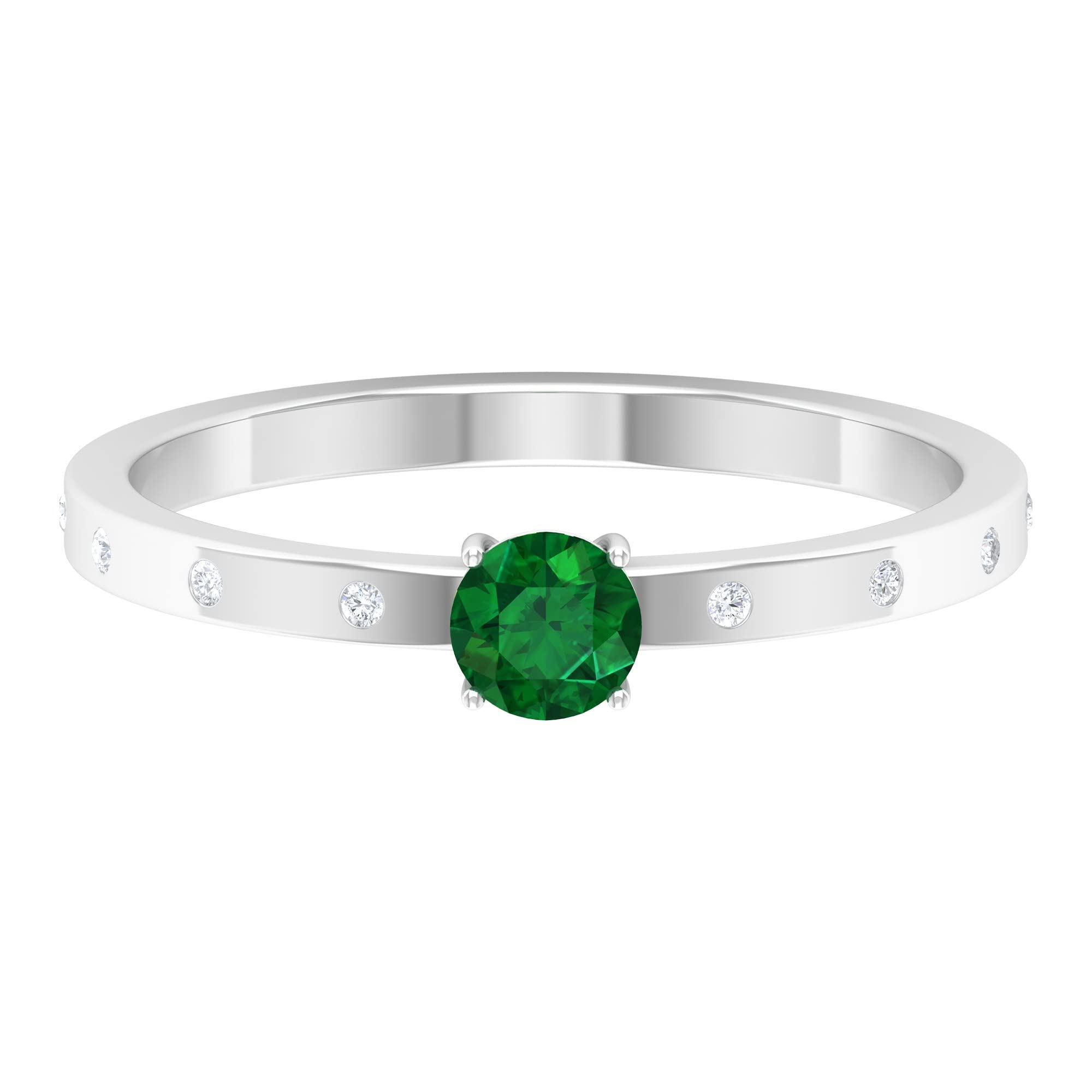 1/4 CT Round Cut Emerald and Diamond Promise Ring for Women - 14K Solid Gold May Birthstone Ring - Perfect for Anniversaries, Engagements & Special Occasions