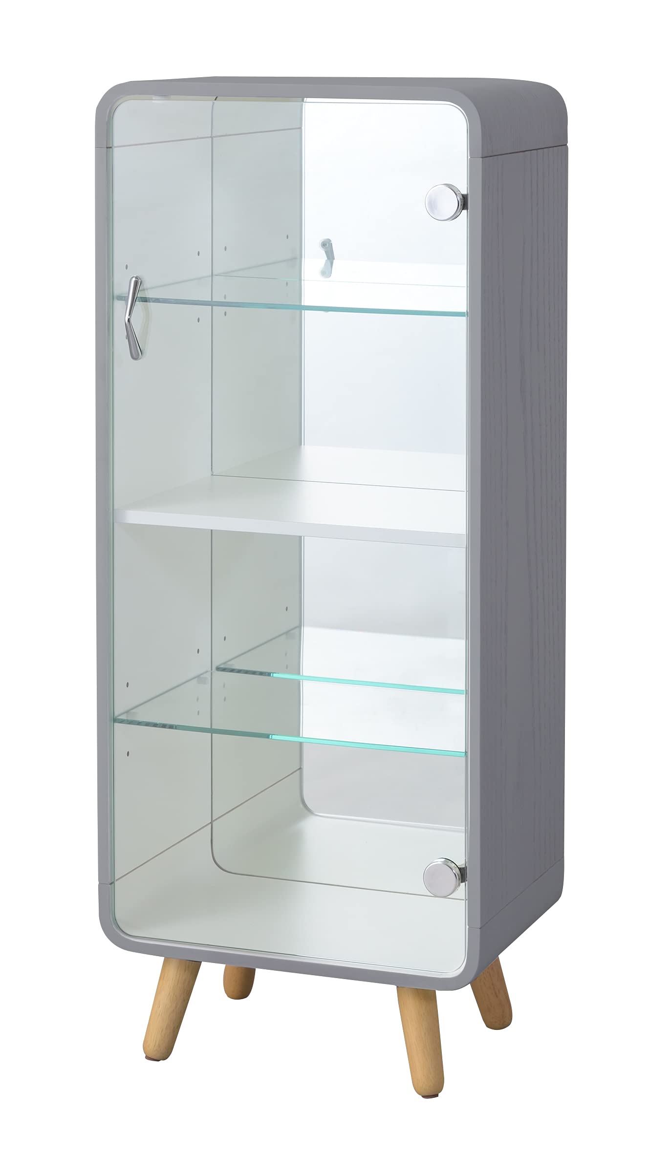 PaletteLife 4-Tier Figurine Display Case with Mirror Backboard - Woodgrain Gray BLT-612GY - Perfect for Collectible Dolls, Action Figures & Home Decor