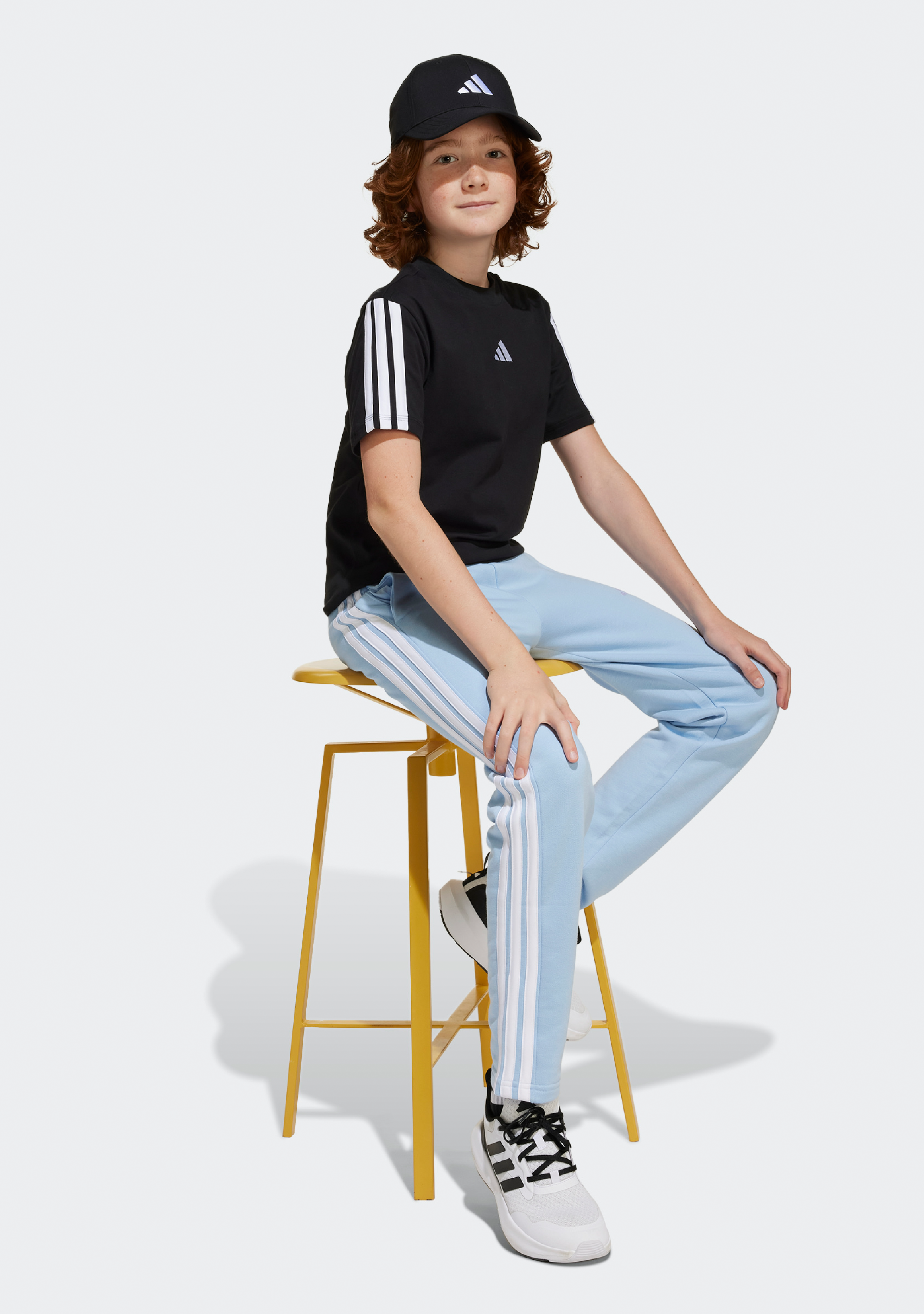 Adidas Kids' 3 Stripe Essentials Short Sleeve T-Shirt - Comfortable Cotton Tee for Boys & Girls - Perfect for School, Play & Everyday Wear