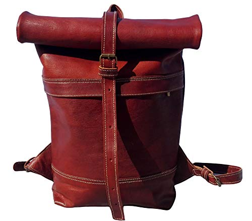 Moroccan Handmade Genuine Leather Roll Top Backpack - Luxury Laptop Backpack for Men & Women - Durable Leather Backpack for Work, Travel & College