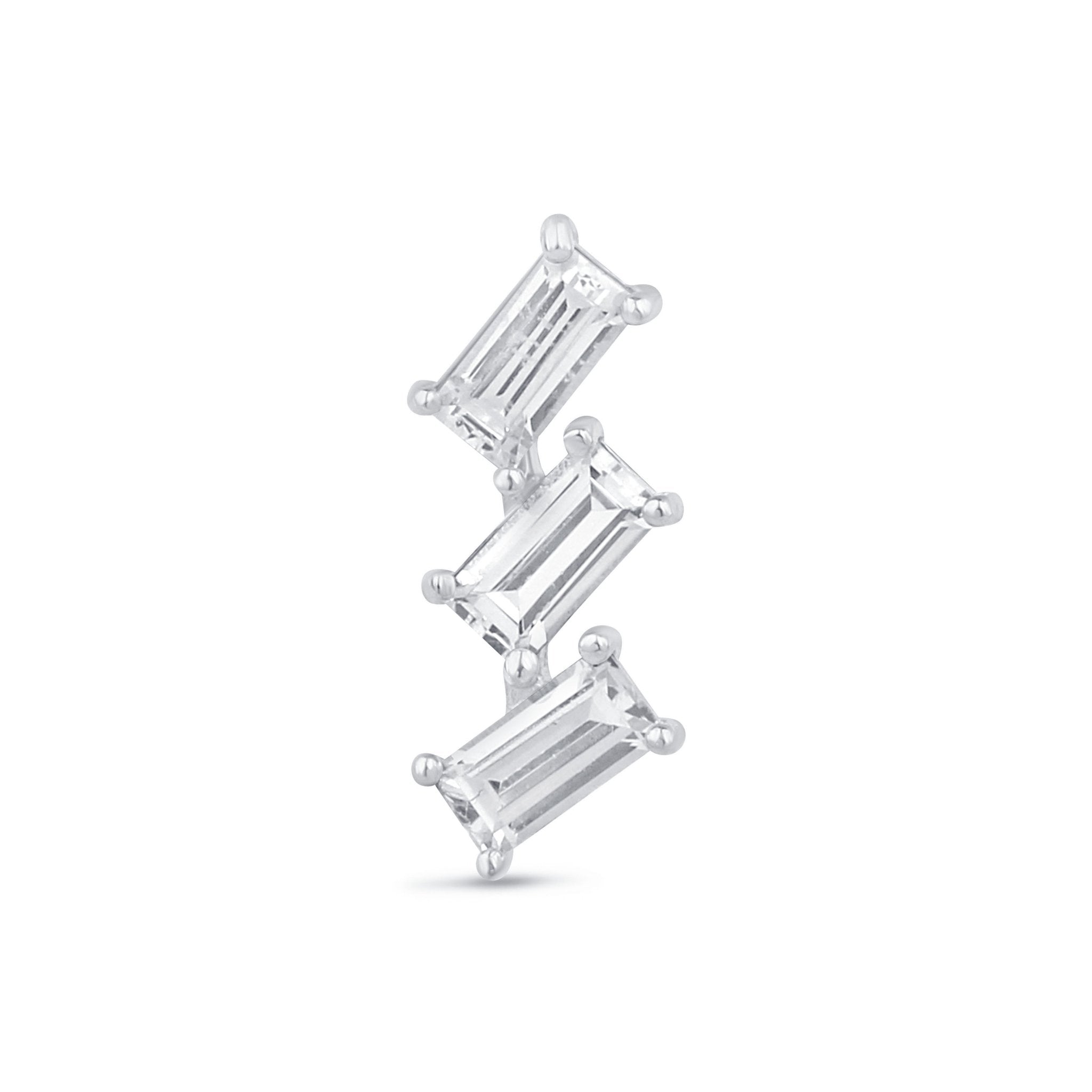 14K White Gold Baguette Cascade Flat Back Stud Earrings – Elegant & Durable for Daily Wear, Parties & Special Occasions