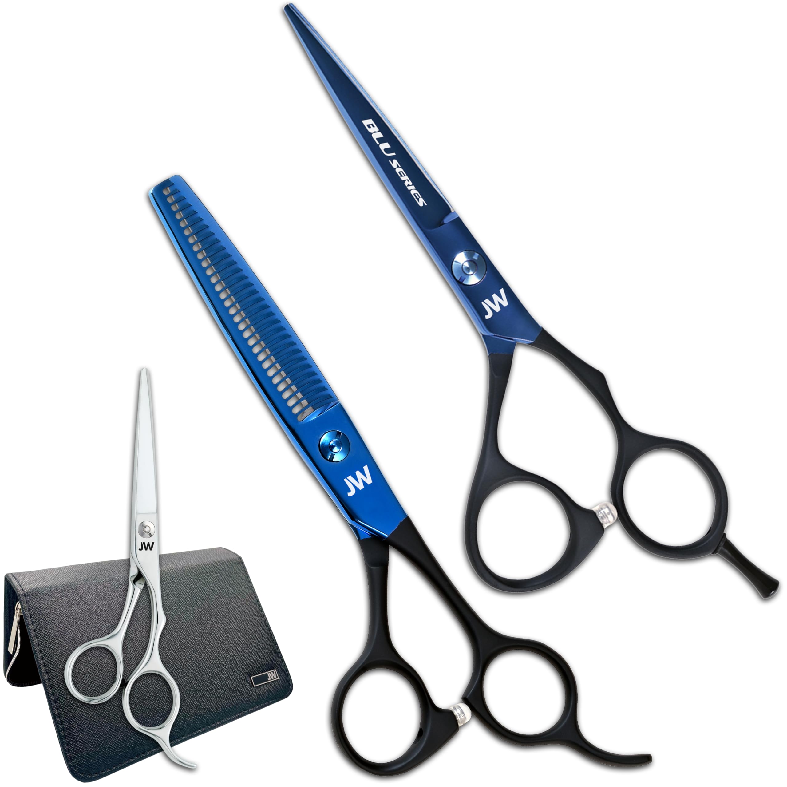 JW Professional Hair Cutting Shear & Thinner Set - 5.75 Inch Offset Shears with Case | Precision Styling Tools for Salon & Home Haircuts | Perfect for Barbers, Stylists & DIY Hair Trimming