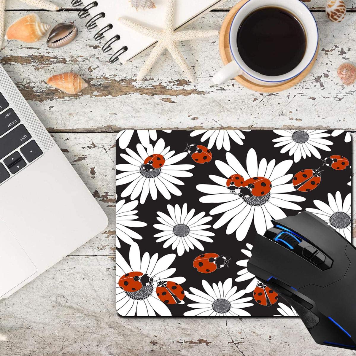 Ladybugs Non-Slip Rubber Base Mouse Pad - Cute Computer Desk Accessory for Laptop & PC Gaming, Office Work & Home Use