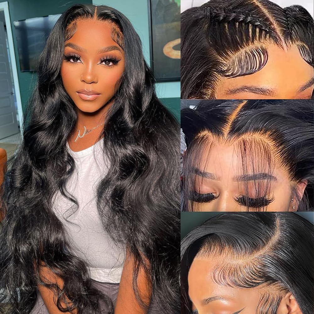 30 Inch Brazilian Virgin Human Hair Lace Front Wig - 200% Density 13x6 HD Transparent Pre-Plucked Glueless Body Wave Wig for Women (Natural Black) | Perfect for Daily Wear, Parties, Cosplay & Special Occasions