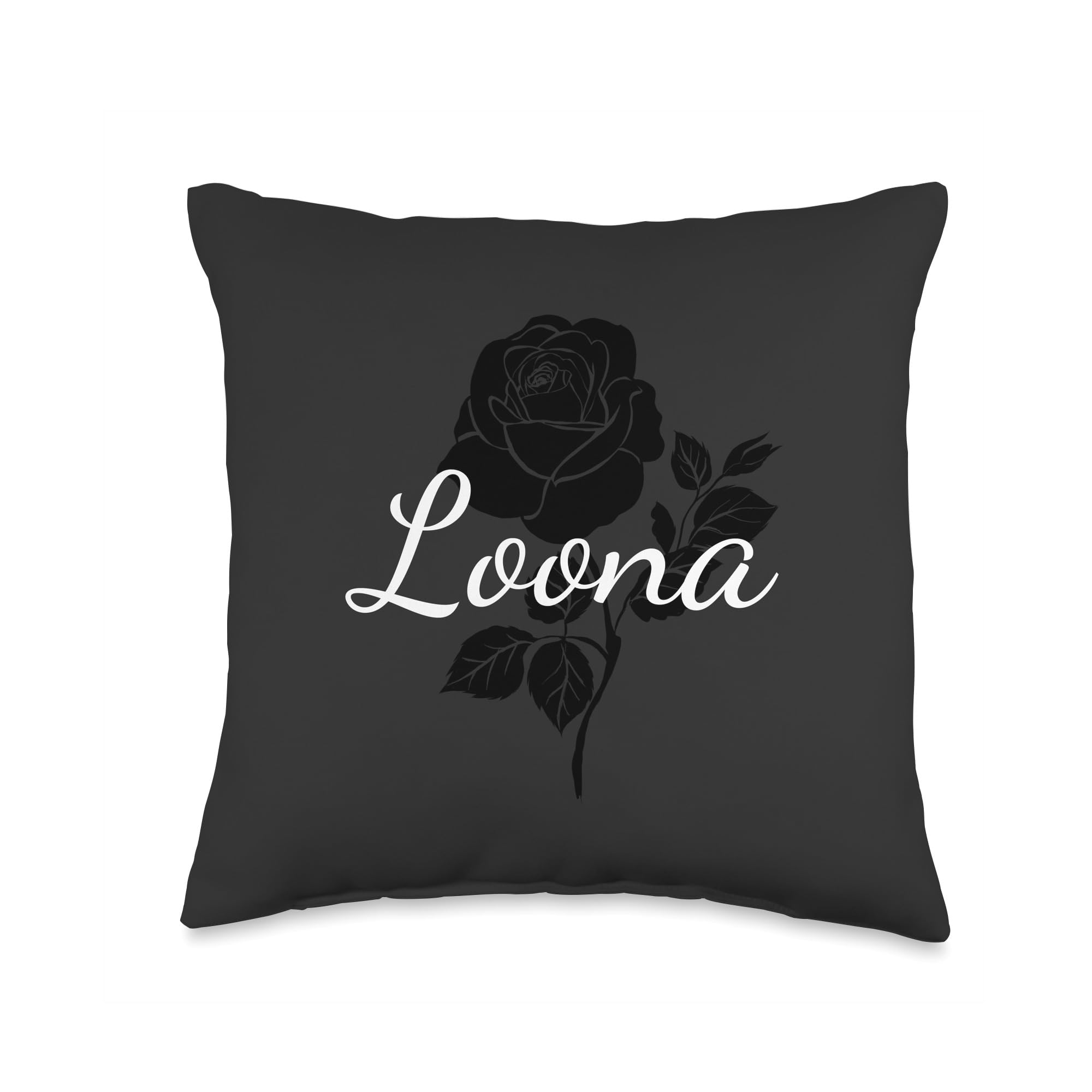 Custom Black Rose Gray Floral Personalized Throw Pillow - Home Decor, Living Room, Bedroom, Couch, Sofa Accent Pillow for Gift & Comfort