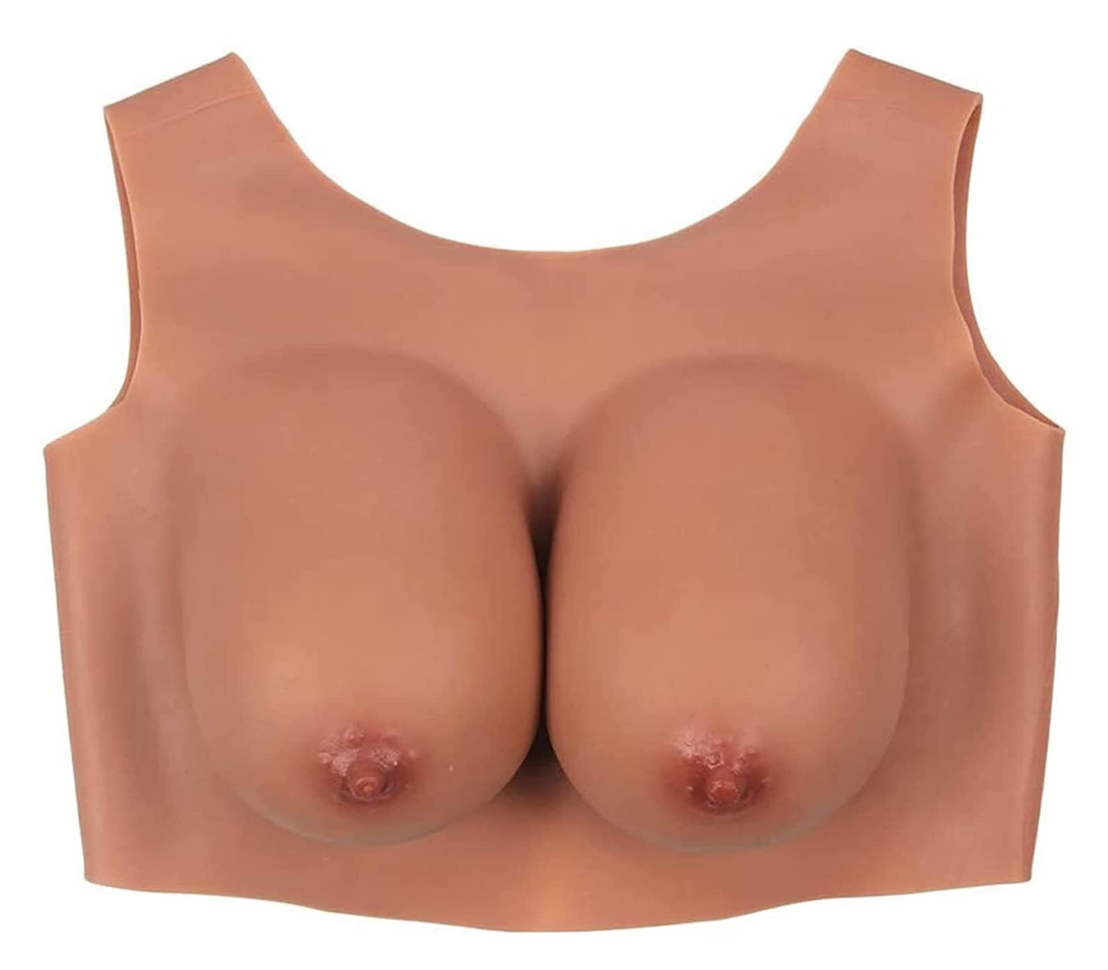 Realistic Silicone Breast Plates for Crossdressers - Waterdrop Shape Enhancers with Round Collar & Backless Design | Natural Suntan Color, Size G | Perfect for Cosplay, Drag Shows & Gender Affirmation