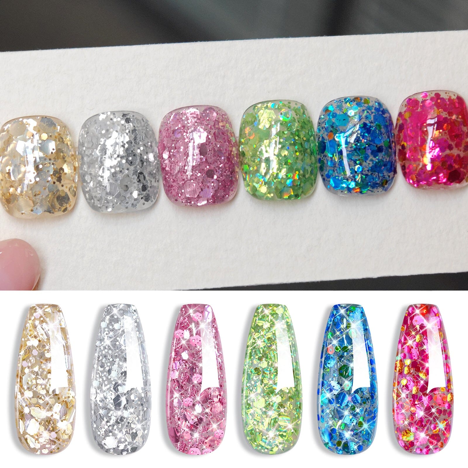 6 Colors Gold & Silver Sequins Glitter Gel Polish Set - 7ml Long Lasting Nail Polish Kit for Holiday, Party, Wedding & Special Occasions