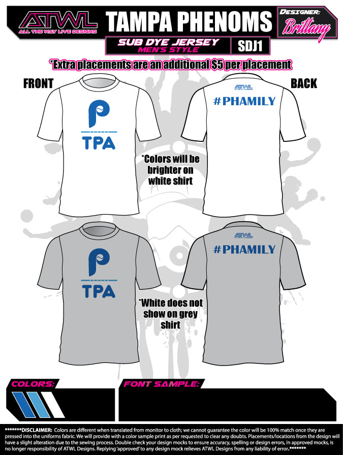 Tampa Phenoms Sublimated Dye Jersey 2 - Premium Custom Sports Uniform for Football, Basketball & Baseball Teams - Perfect for Games, Tournaments & Fan Apparel