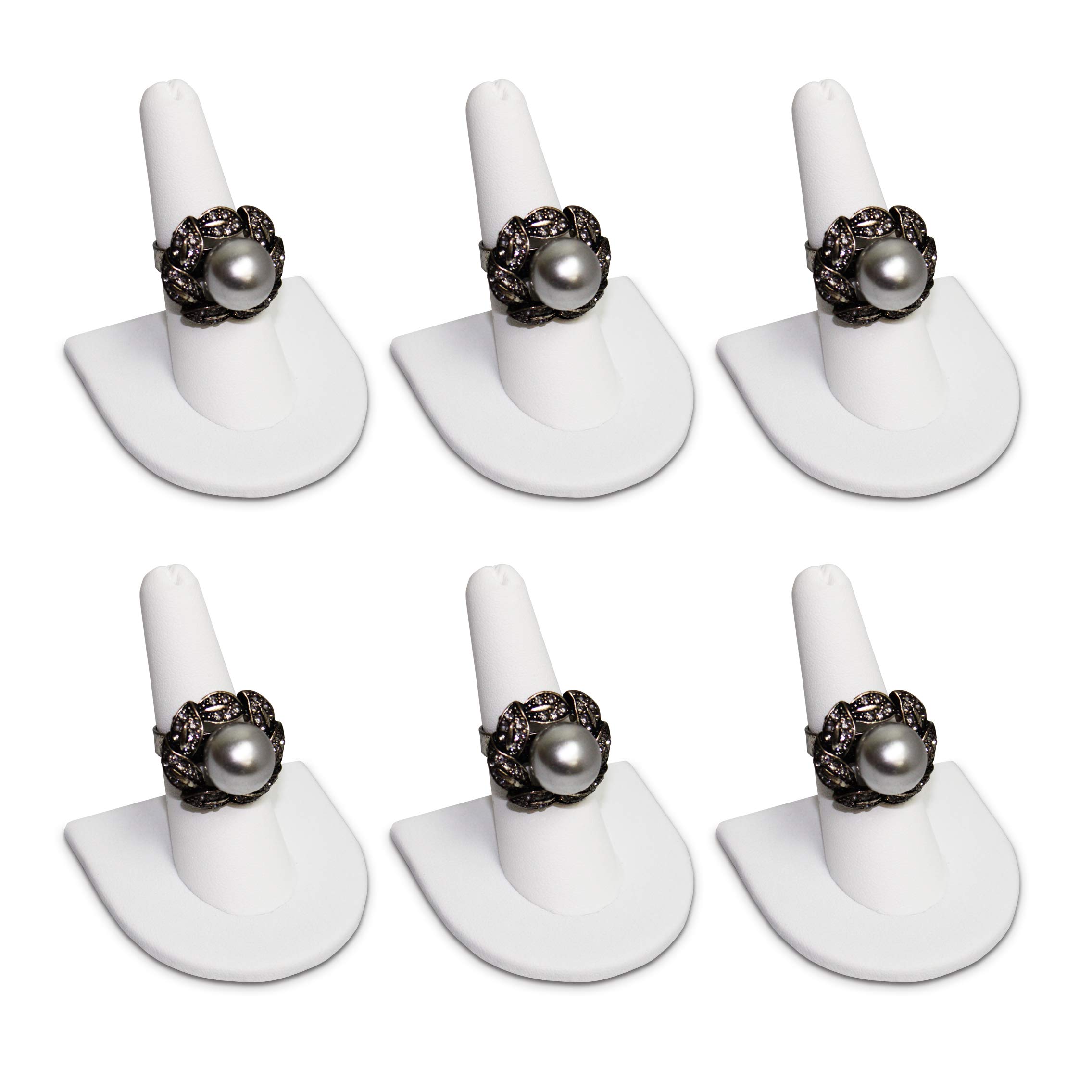 MOOCA 6-Piece White Leather Ring Stand Set - Jewelry Display for Store Showcase & Home Storage