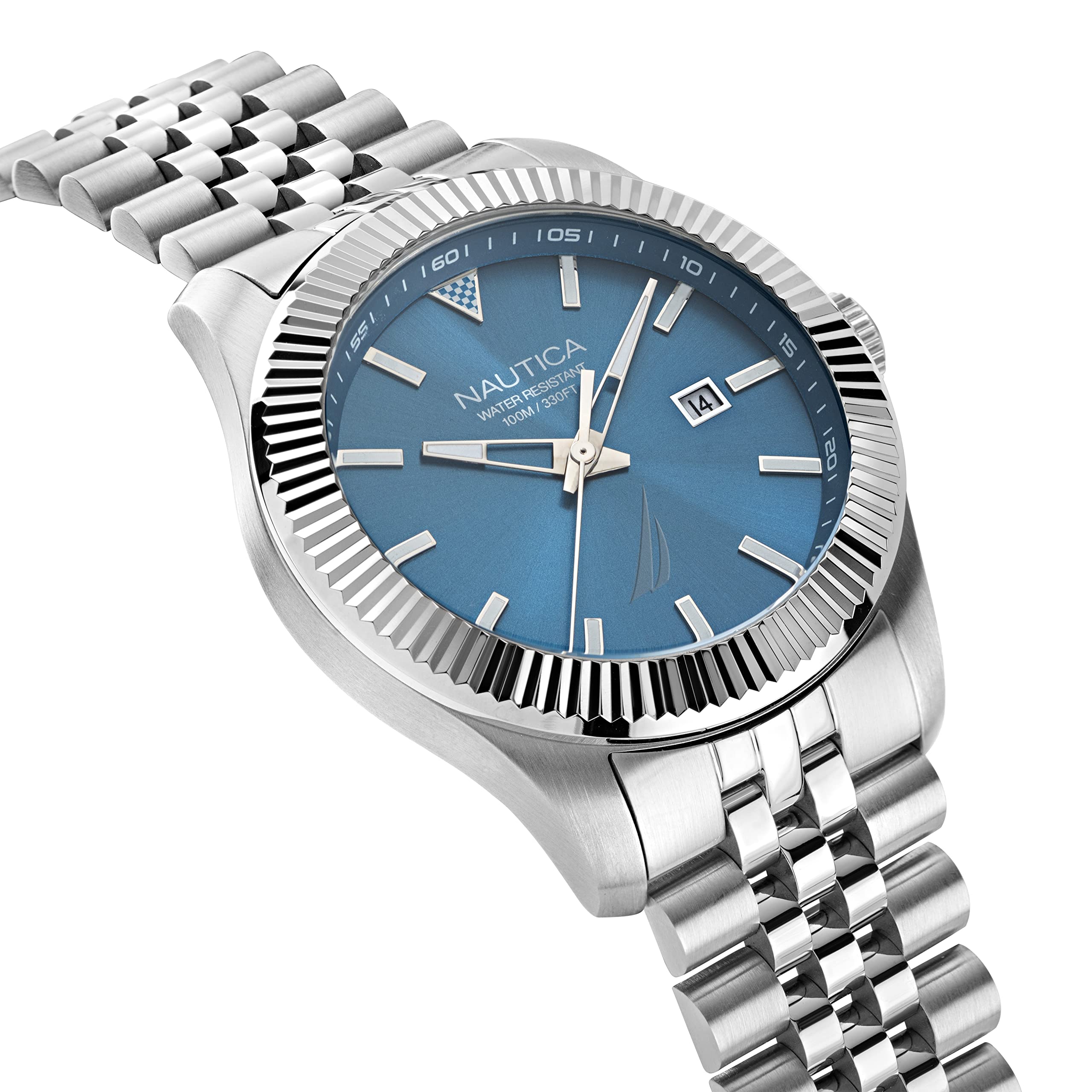 Nautica Men's Pacific Beach Watch with Date - Blue & Silver Stainless Steel Watch for Men - Waterproof Casual & Dress Watch for Swimming, Office, and Everyday Wear