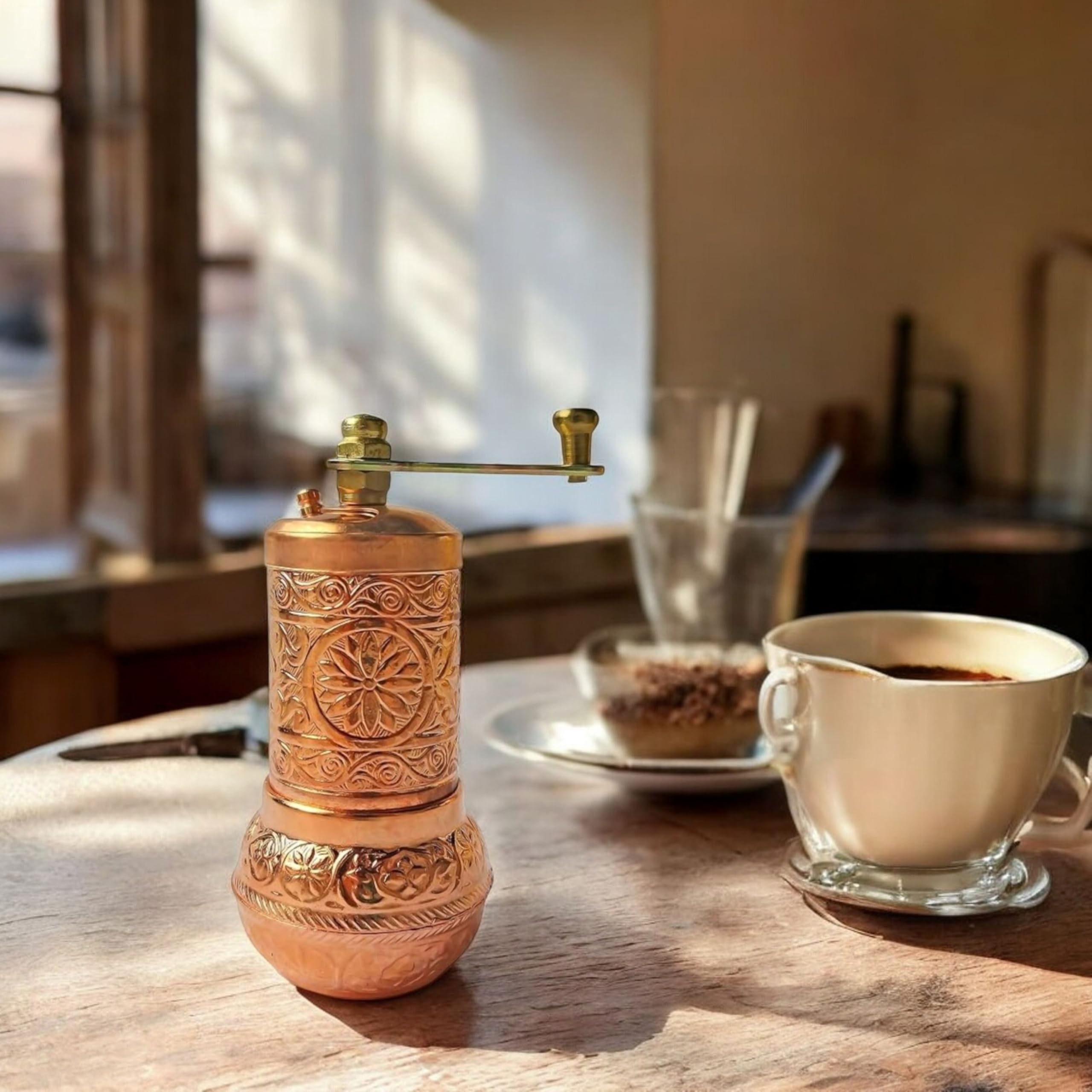 Handmade Turkish Brass Pepper Grinder and Salt Mill Set - ISO 9001 Certified - 4 Inch Shiny Copper Spice Grinder - Perfect for Kitchen, Dining Table, and Gourmet Cooking