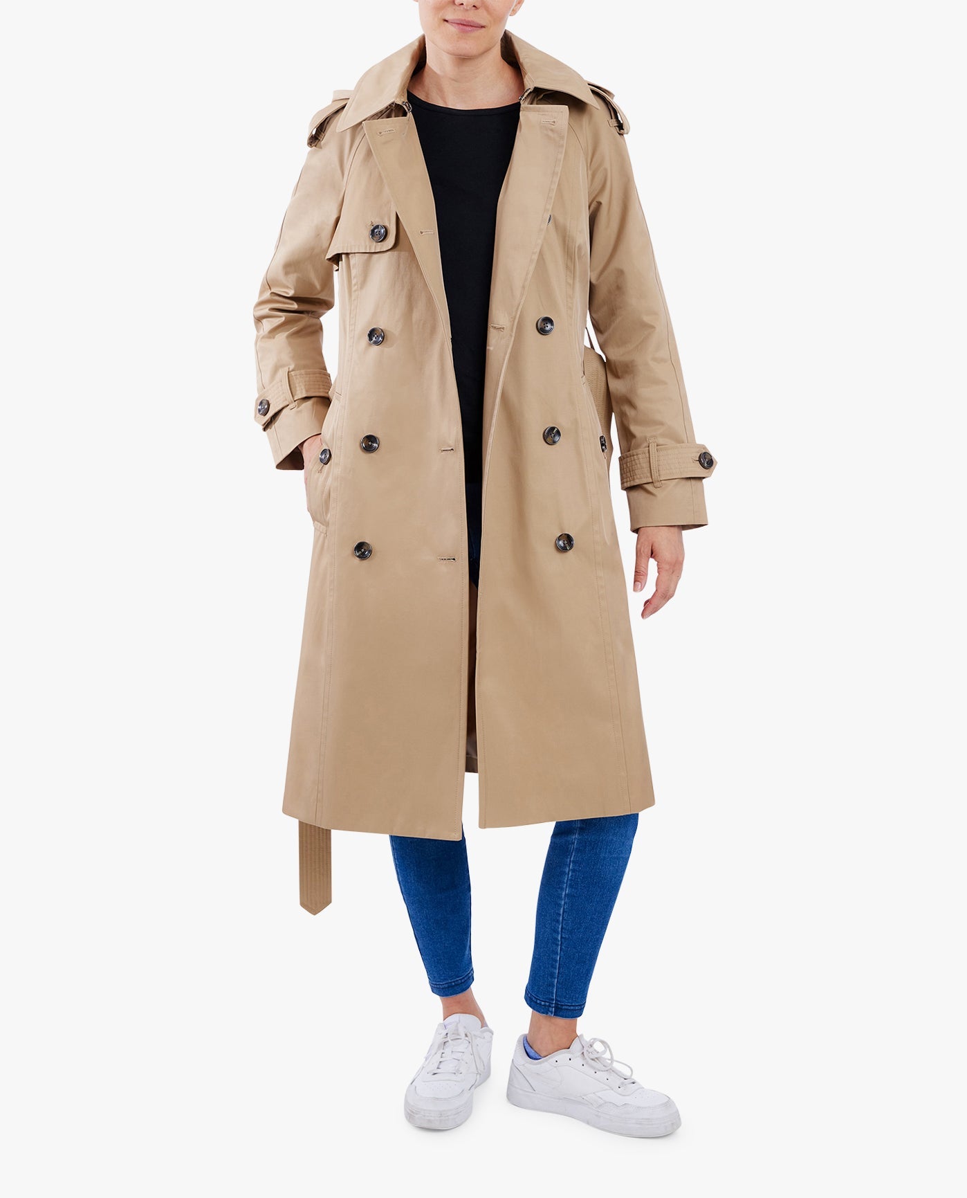 Double Breasted Raglan Trench Coat for Women - Waterproof Long Raincoat with Belt for Fall & Winter - Perfect for Office, Travel, and Everyday Wear