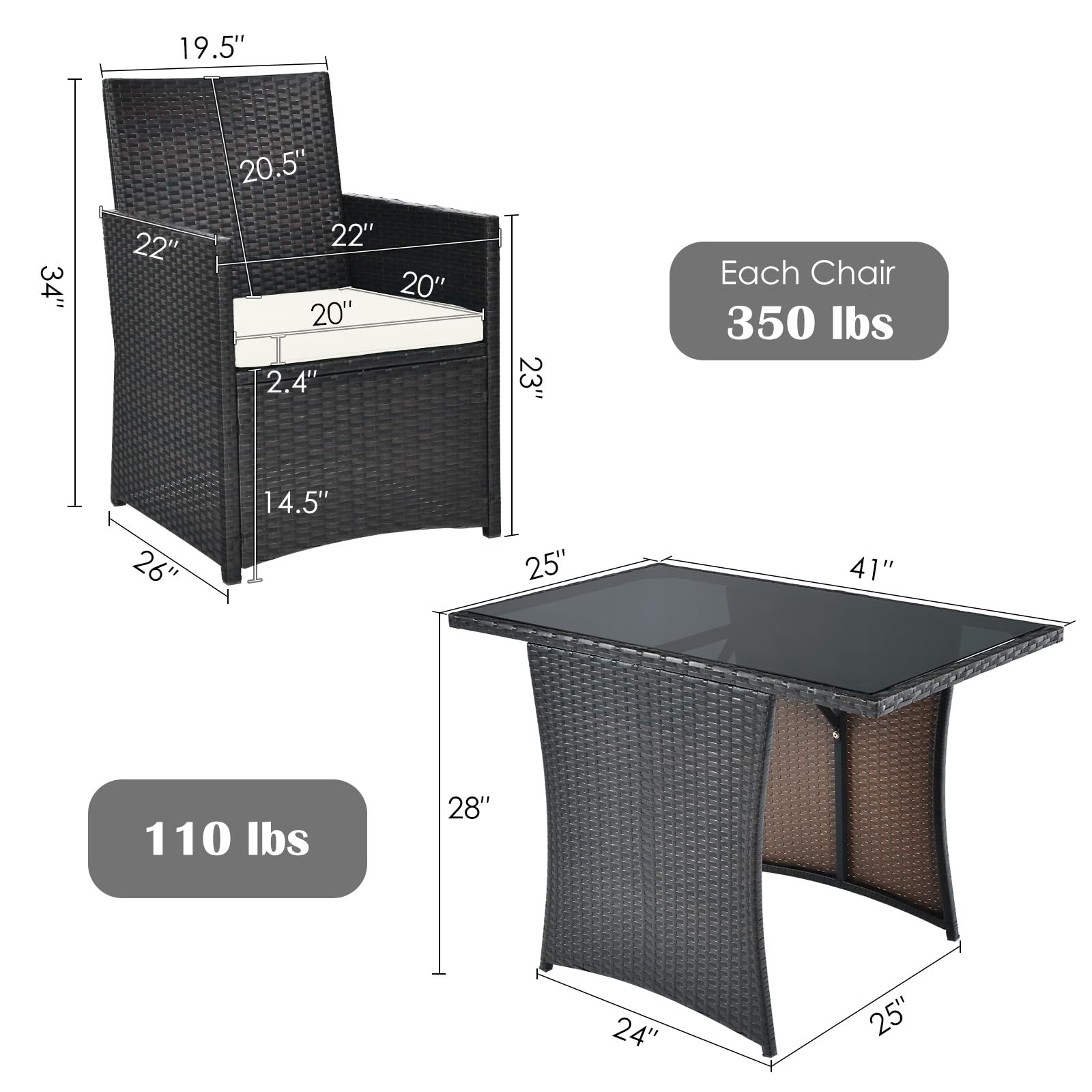 HappyGrill 3-Piece Outdoor PE Rattan Bistro Set with Cushioned Chairs - Patio Dining Table & Conversation Set for Backyard, Porch, Garden & Poolside - Perfect for Al Fresco Dining, Relaxing & Outdoor Entertaining