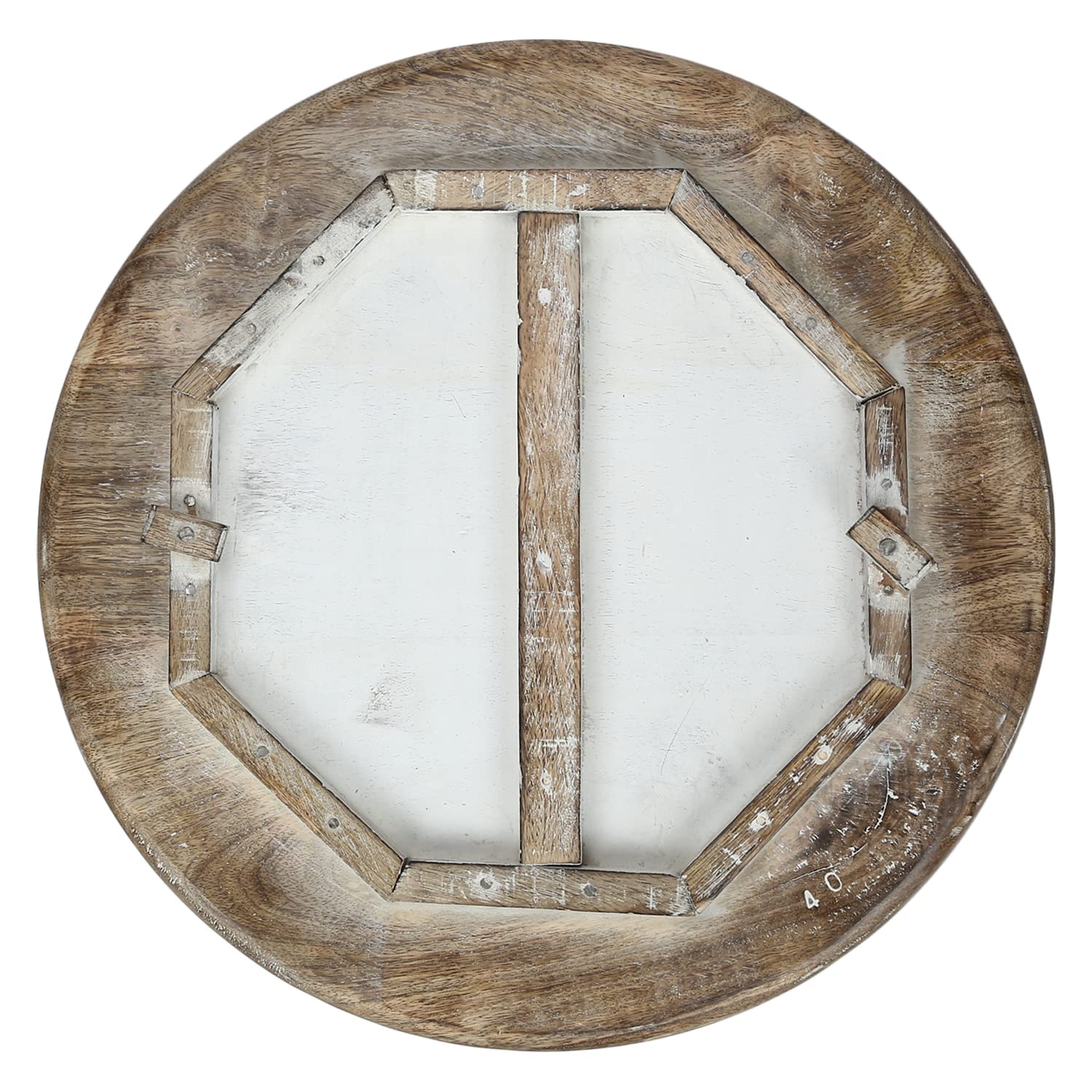 Rustic Wood Round Coffee Table - 21 Inch Hand-Carved Indian Accent Side Table in White Finish | Perfect for Living Room, Bedroom, or Office Decor