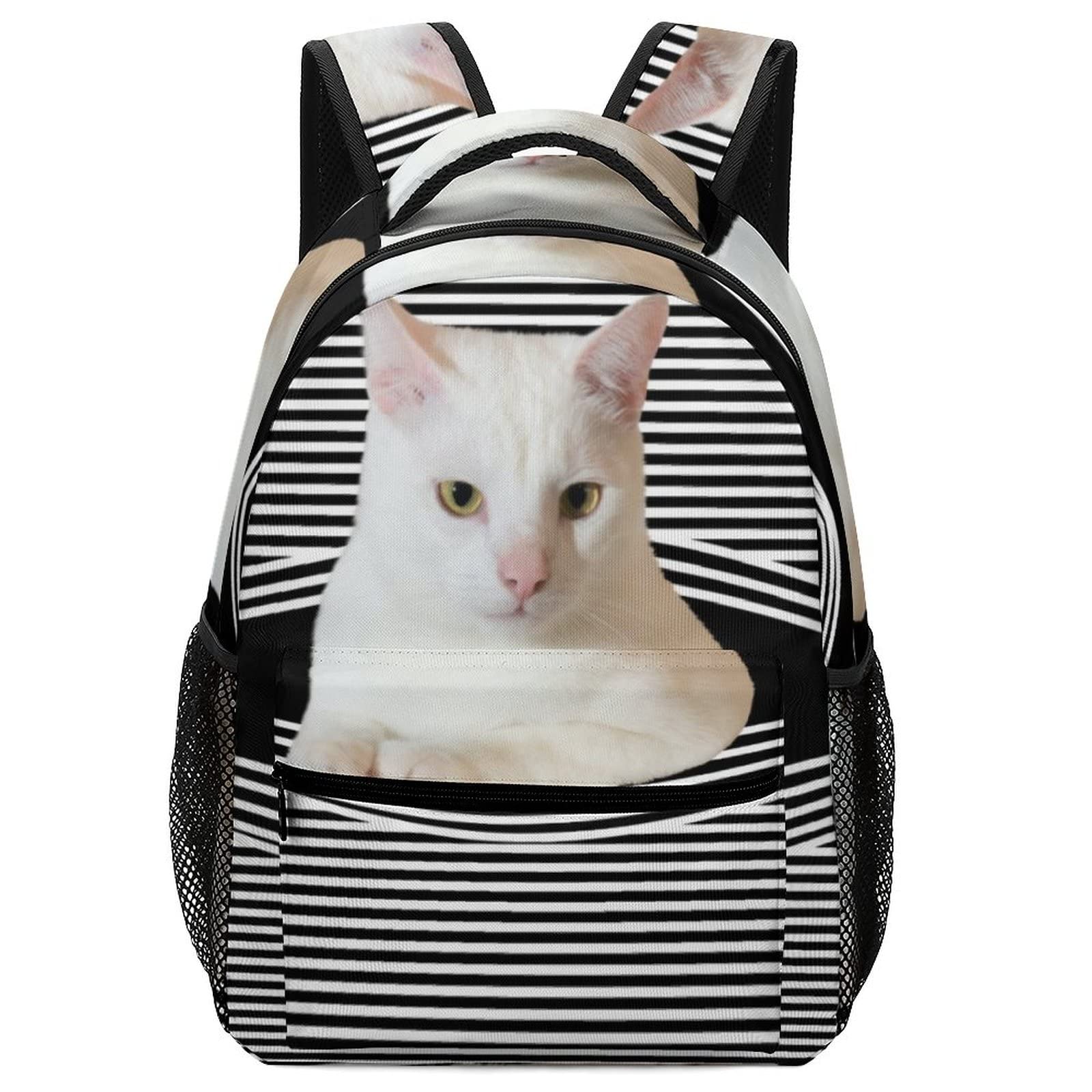 Personalized Kids School Backpack for Teens - Cute White Cat Stripes Design, Durable Preschool Bookbag for Daily Use | Perfect for School, Travel & Outdoor Activities