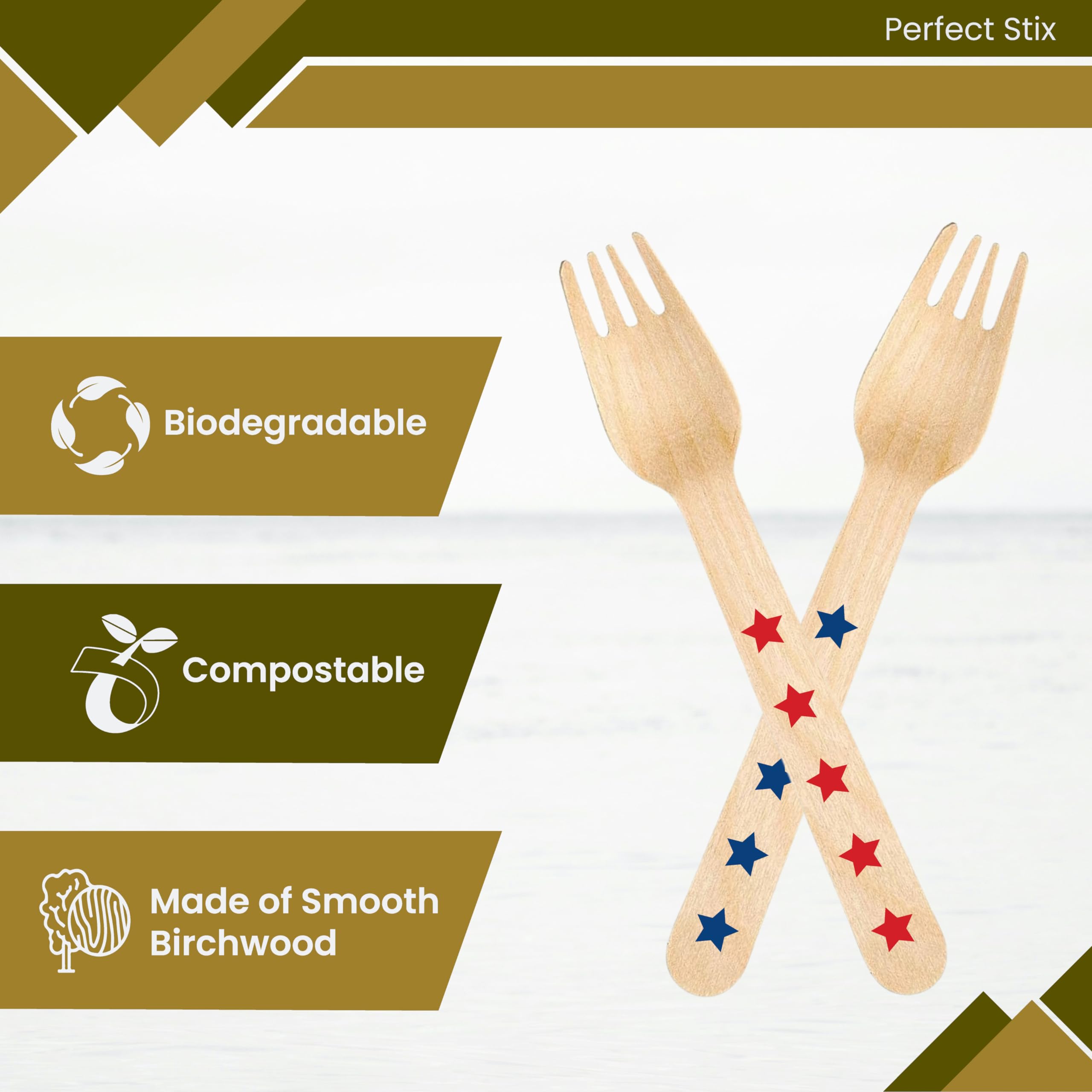 20-Pack Wooden Cutlery Forks with Star Design - Eco-Friendly Disposable Utensils for Parties, Picnics & Weddings - Blue & Red Color Options