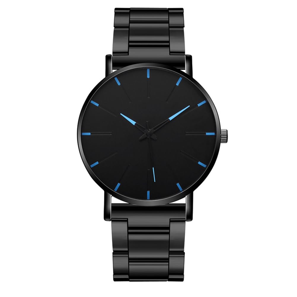 Ultra-Thin Stainless Steel Men's Watch - Black & Blue Casual Business Chronograph with Metal Strap | Waterproof Dress Watch for Office, Dating & Everyday Wear