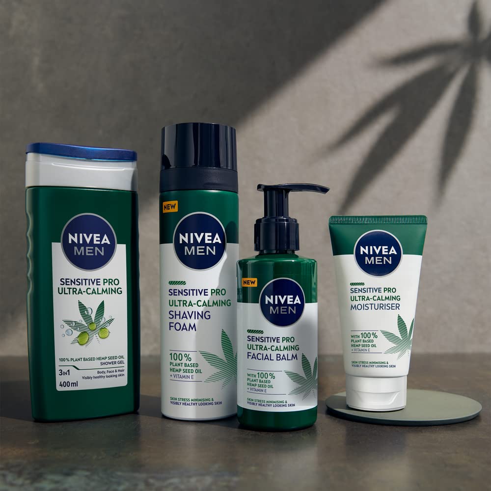 NIVEA MEN Sensitive Pro Hemp Shower Gel 400ml - Alcohol-Free Body Wash for Sensitive Skin with Hemp Seed Oil & Vitamin E - Gentle Daily Cleanser for Men with Dry or Irritated Skin - Perfect for Post-Workout & Shaving Relief