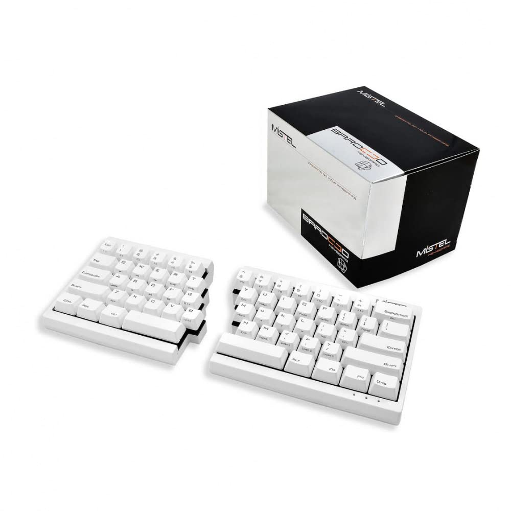 Mistel MD600 Split Ergonomic Mechanical Keyboard - Cherry MX Blue Switches, White PBT Keycaps, Programmable Macros, NKRO - Compatible with Windows & Mac (US QWERTY Layout) - Perfect for Office Work, Gaming, and Long Typing Sessions