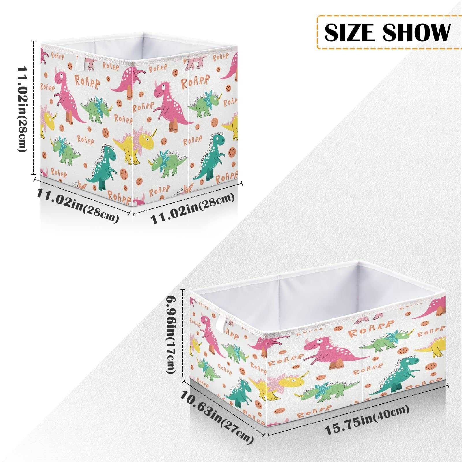 Bolaz Pink Green Yellow Dinosaur Storage Cubes - Foldable Fabric Bins for Kids Room, Closet & Toy Organization | Perfect for Nursery, Playroom & Home Decor