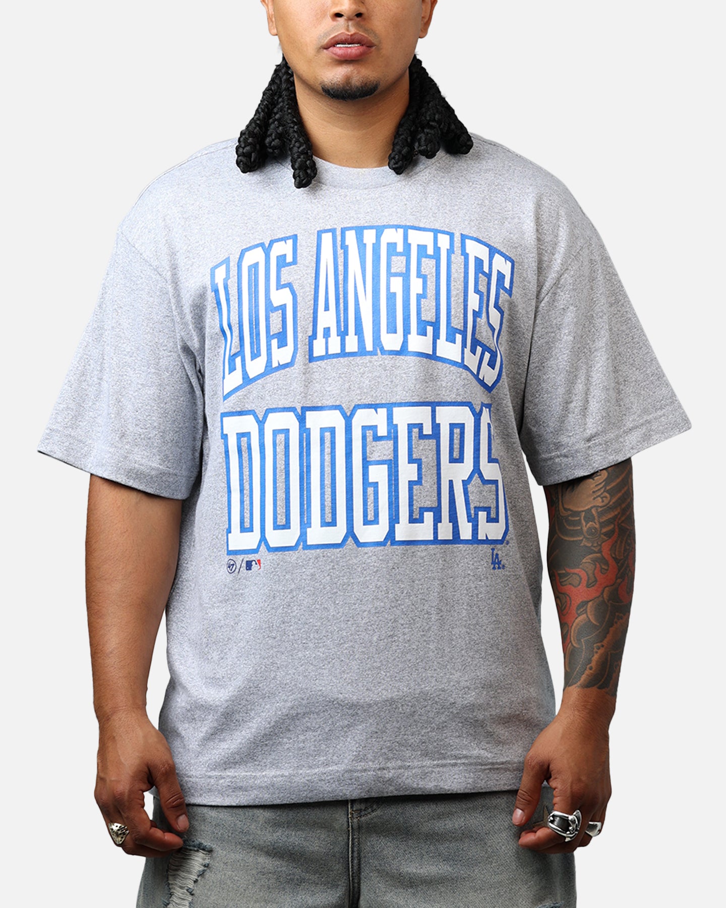 47 Brand Los Angeles Dodgers Stack T-Shirt - Grey | Men's Baseball Fan Apparel for Game Day & Casual Wear