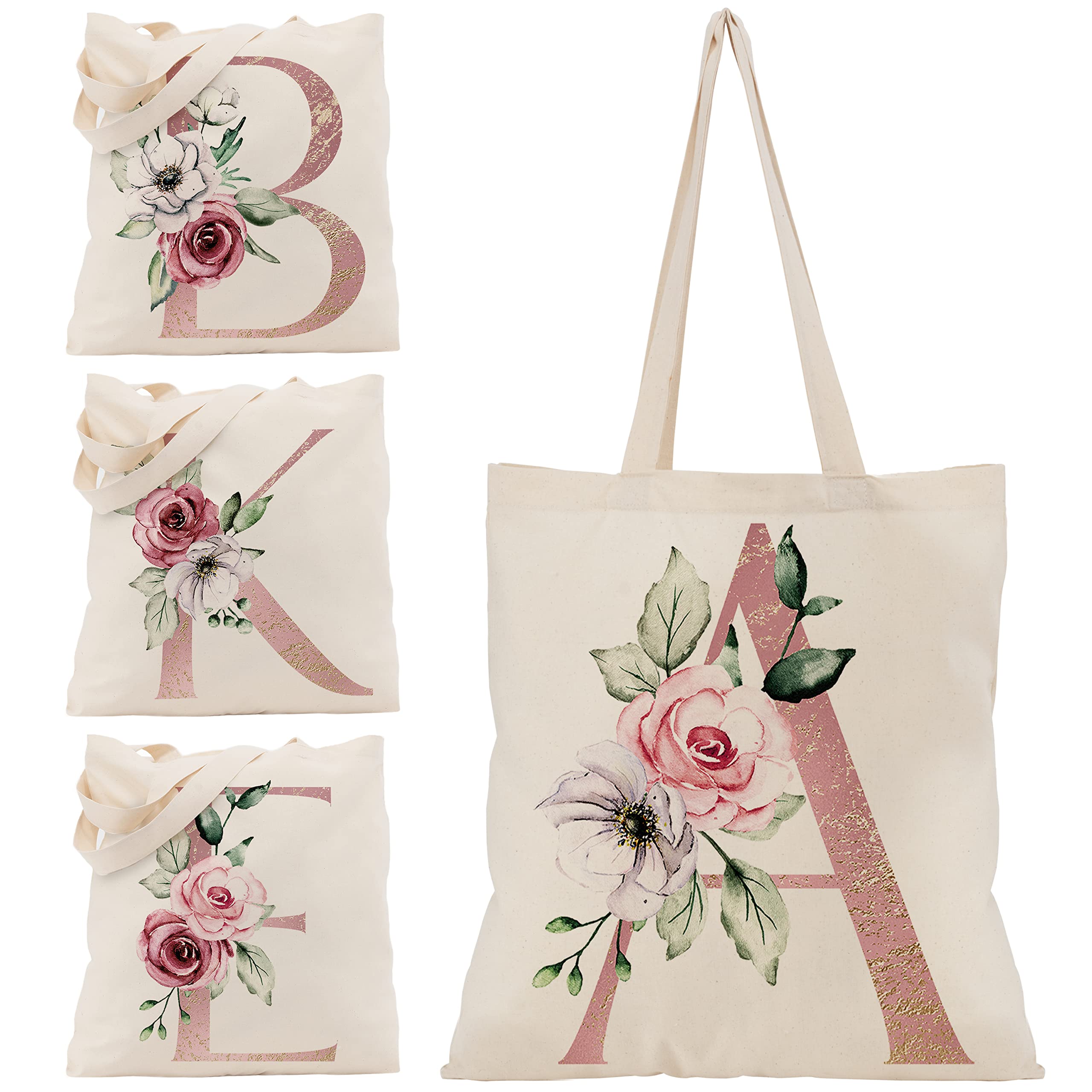 Floral Monogram Tote Bag for Women - Personalized Bridesmaid Gift, Bachelorette Party, Wedding, Beach & Shopping - Stylish & Durable Cotton Canvas Bag