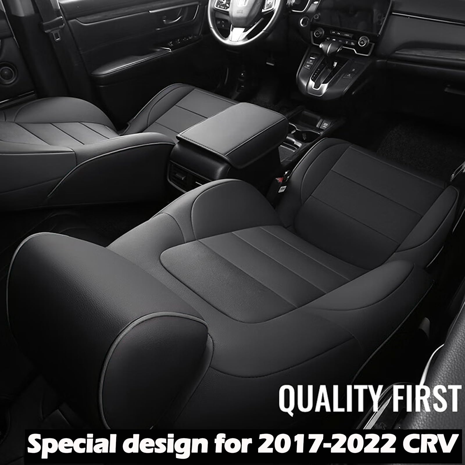 HKZ Fit Premium Leather Car Seat Covers Full Set for Honda CR-V 2017-2022 Models (Touring, EX, Sport, SE & EX-L) - Black - Waterproof & Anti-Slip Protection for Daily Commute, Road Trips & Family Adventures