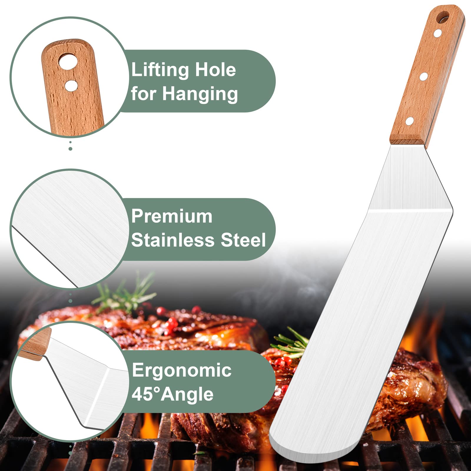 Premium Stainless Steel Spatula Set of 4 - Heavy Duty Metal Griddle Accessories for BBQ, Teppanyaki, Pancakes & Burgers | Grill Spatula, Scraper & Flipper Utensils | Perfect Gift for Home Chefs & Outdoor Cooking Enthusiasts | Ideal for Backyard BBQs, Camping & Kitchen Use