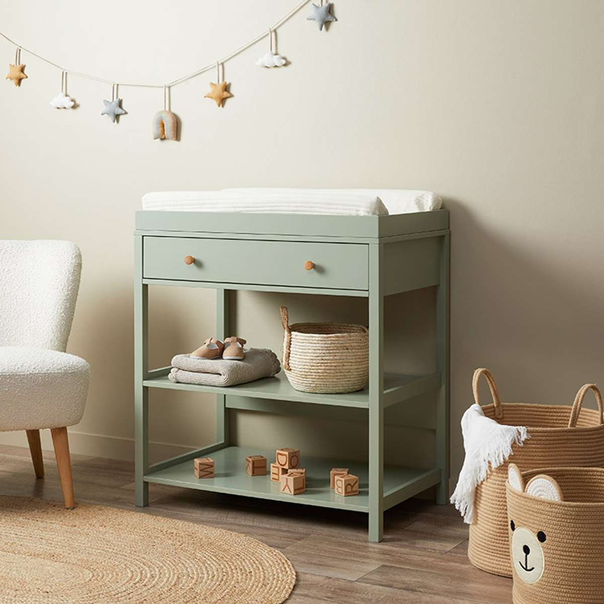 Mocka Baby Changing Table with Removable Top - Sage Green Nursery Furniture for Diaper Changing Station, Baby Room Organization & Nursery Decor