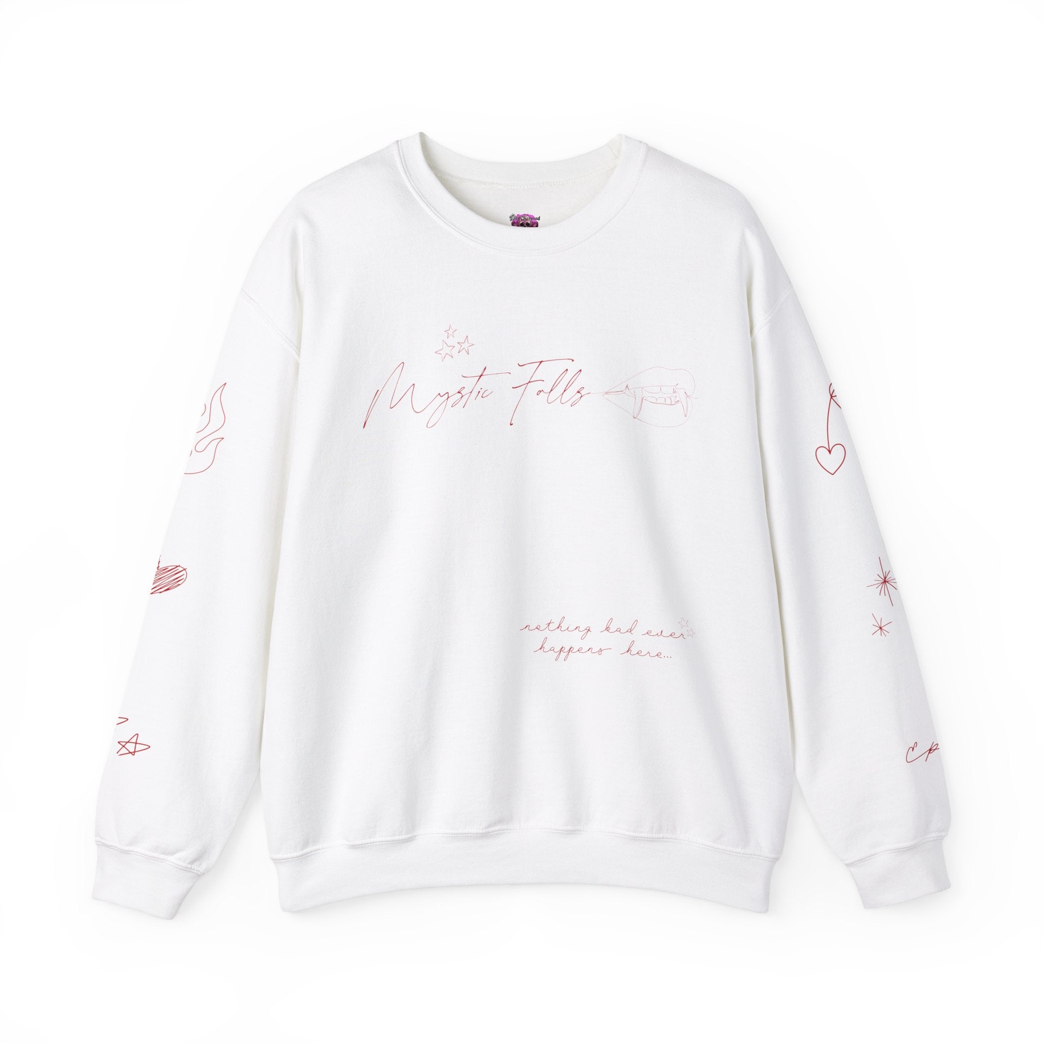 Mystic Falls Doodle Crewneck Sweatshirt - Cute Cartoon Graphic Pullover for Women & Men | Perfect for Casual Wear, Street Style & Gift Giving