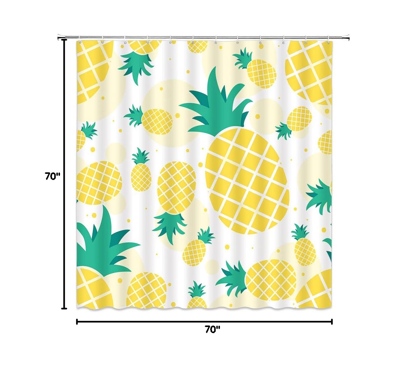 Yellow Pineapple Shower Curtain - Tropical Fruit Bathroom Decor - 70x70 Inches Waterproof Fabric with Hooks - Machine Washable for Bathroom, Beach House & Tropical Themed Rooms