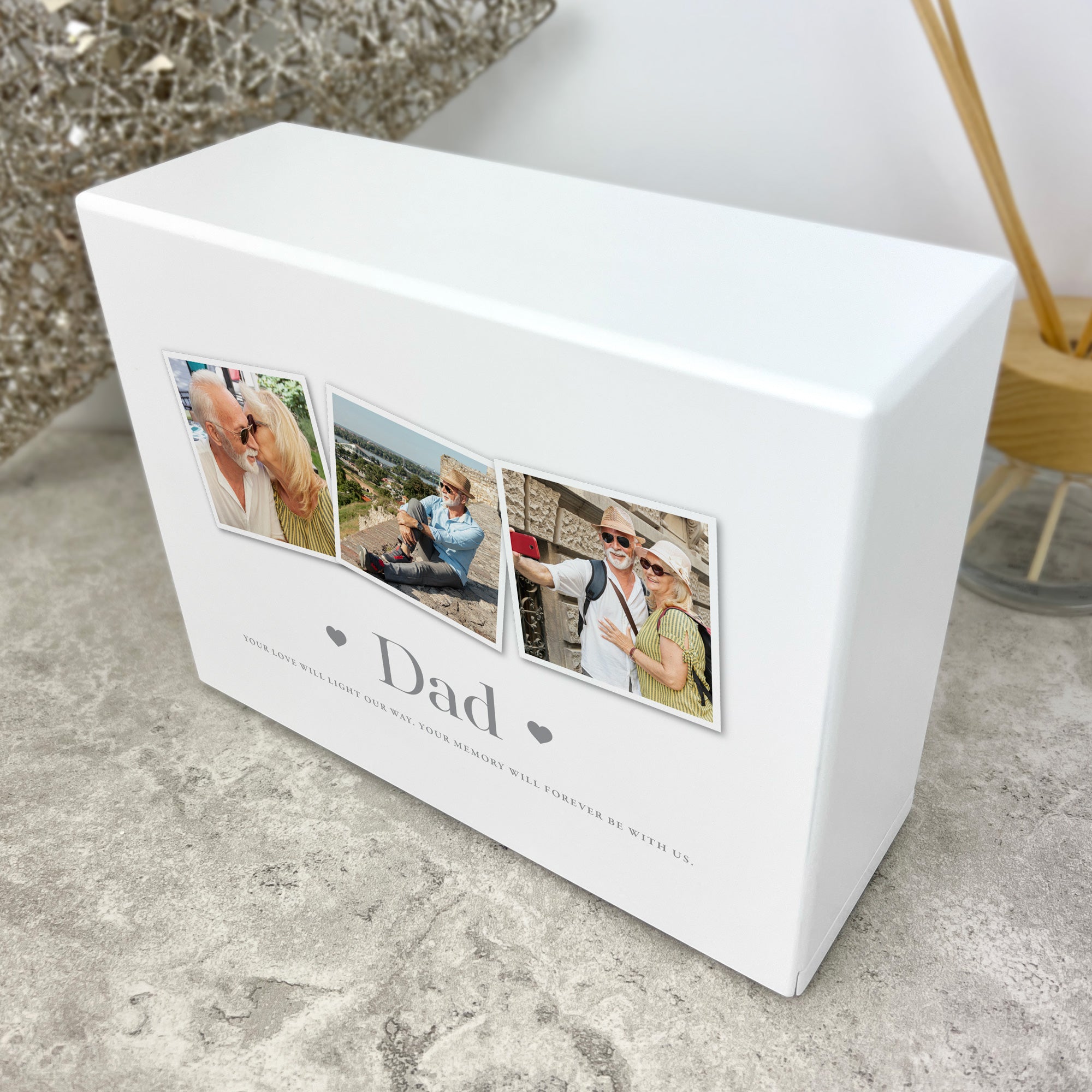 Personalized Three Photo Cremation Urn for Ashes - 1.09 Liters Capacity - Memorial Keepsake for Loved Ones | Perfect for Home Display, Funeral Services & Memorial Ceremonies