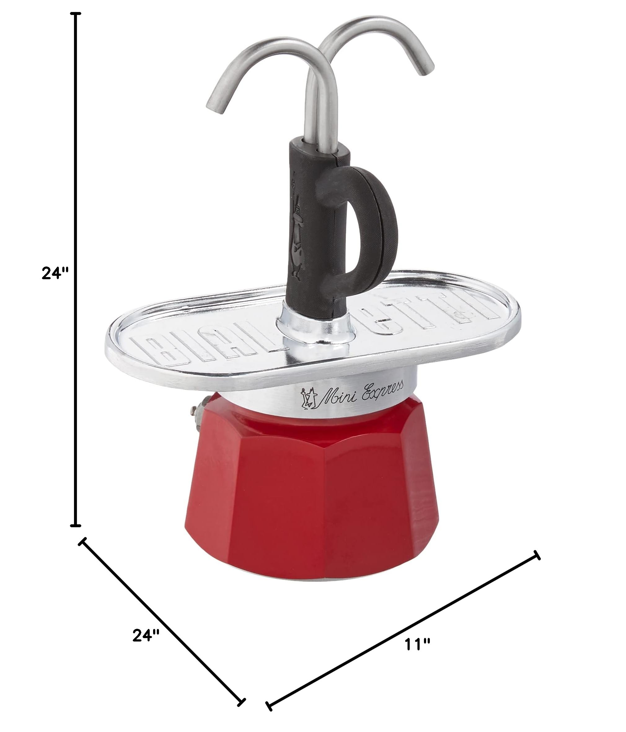 Bialetti Mini Express Magritte 2-Cup Moka Pot Coffee Maker with 2 Shot Glasses - 2.8 Oz Aluminum Stovetop Espresso Maker for Home & Office, Red - Perfect for Espresso Lovers & Small Kitchens