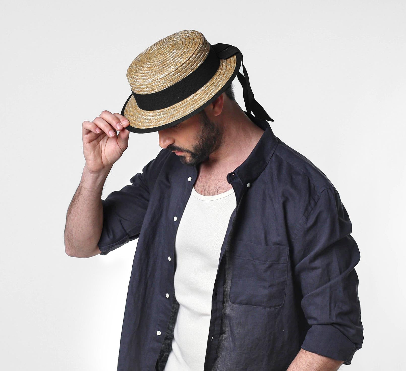 Gondolier Boater Hat - Classic Straw Hat for Men & Women - Perfect for Venetian Costumes, Summer Outfits, and Themed Parties