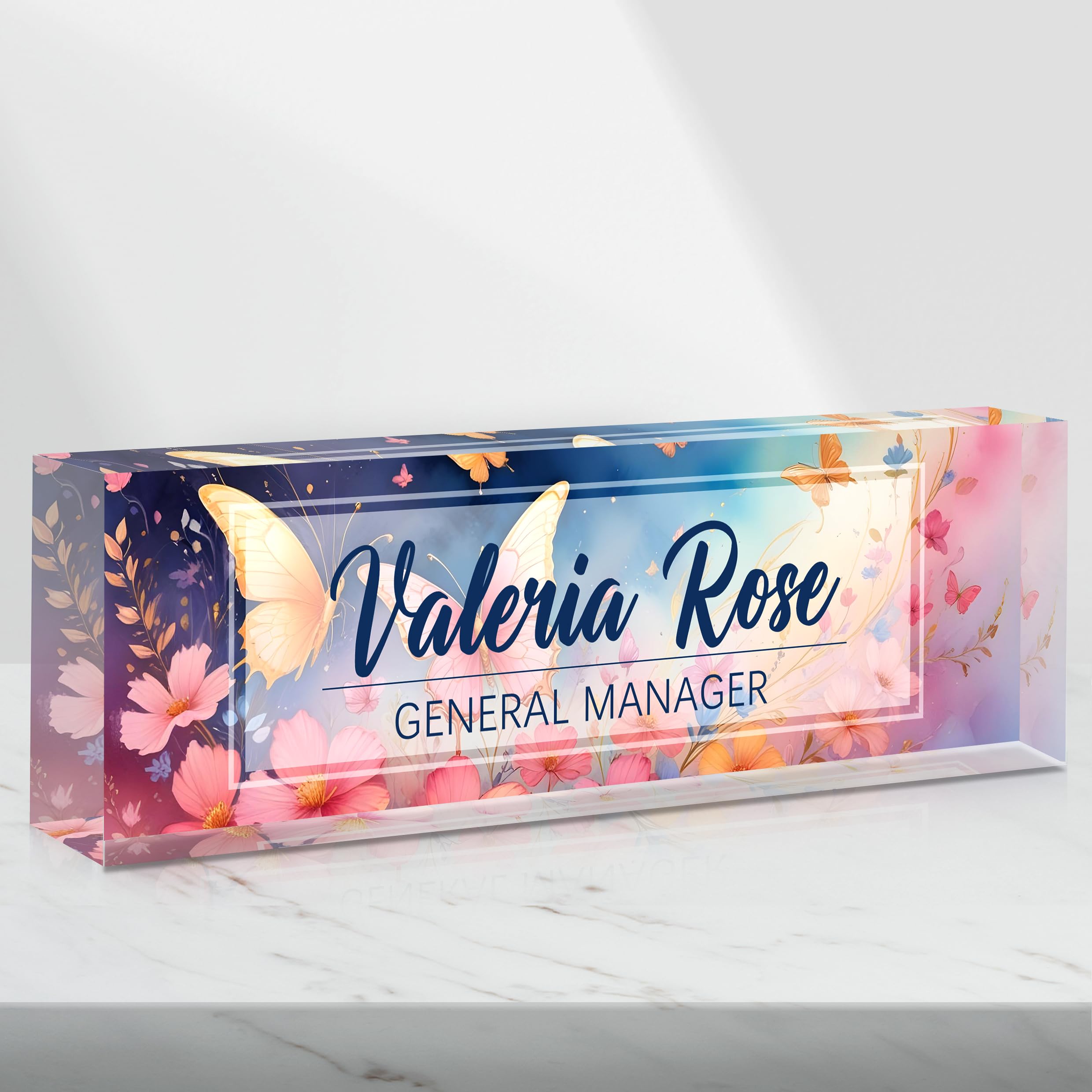 Personalized Acrylic Desk Name Plate - Custom Name Sign for Office, Employee Appreciation Gift for Women, Teachers, Nurses & Coworkers - Gold & Pink Office Desk Accessories for Managers, Assistants & Professionals | Perfect for Workstations, Desks & Corporate Gifts