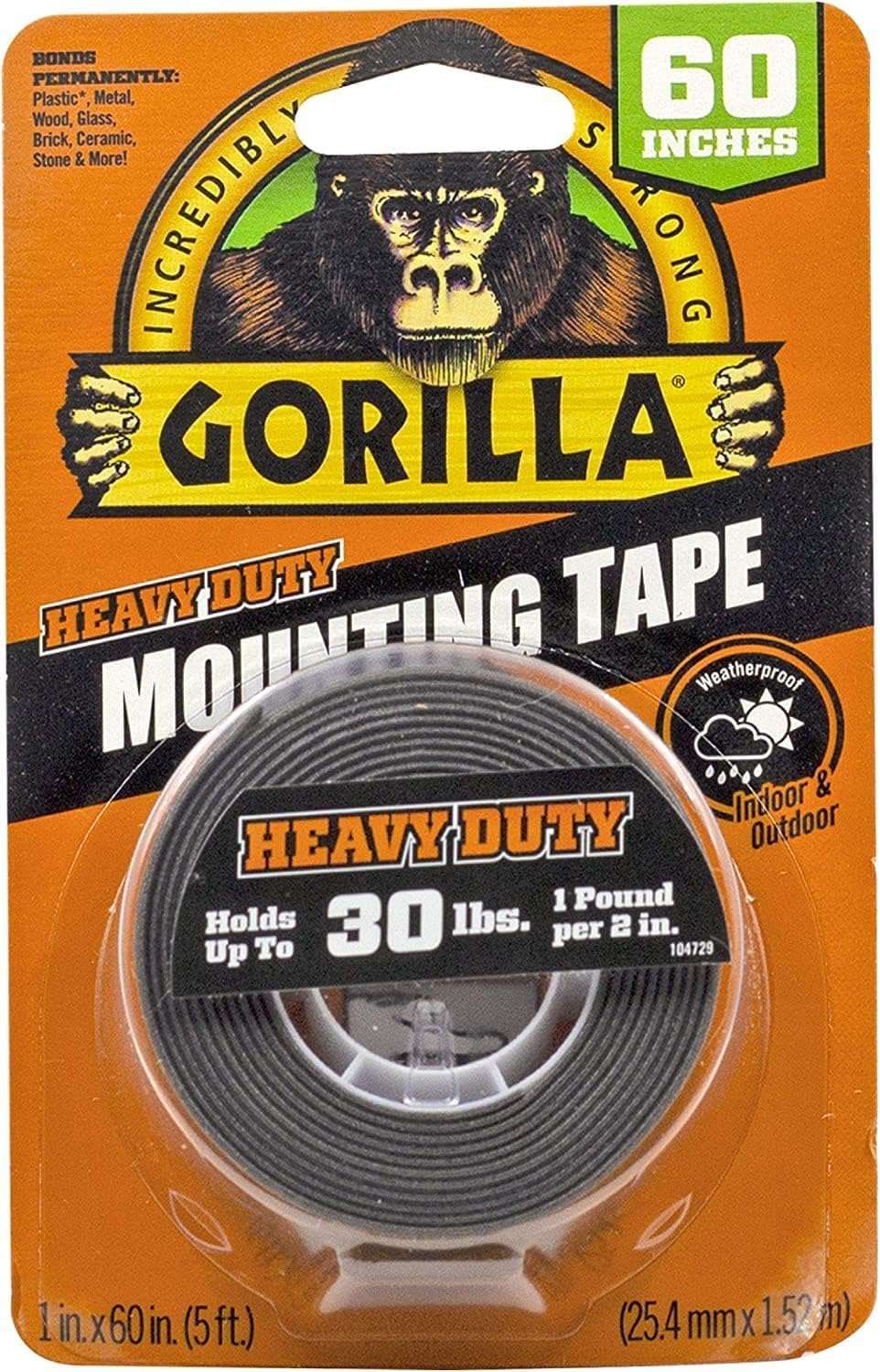 6055002 Heavy Duty Black Mounting Tape - 5 Ft Continuous Roll for Hanging Pictures, Signs & Home Decor