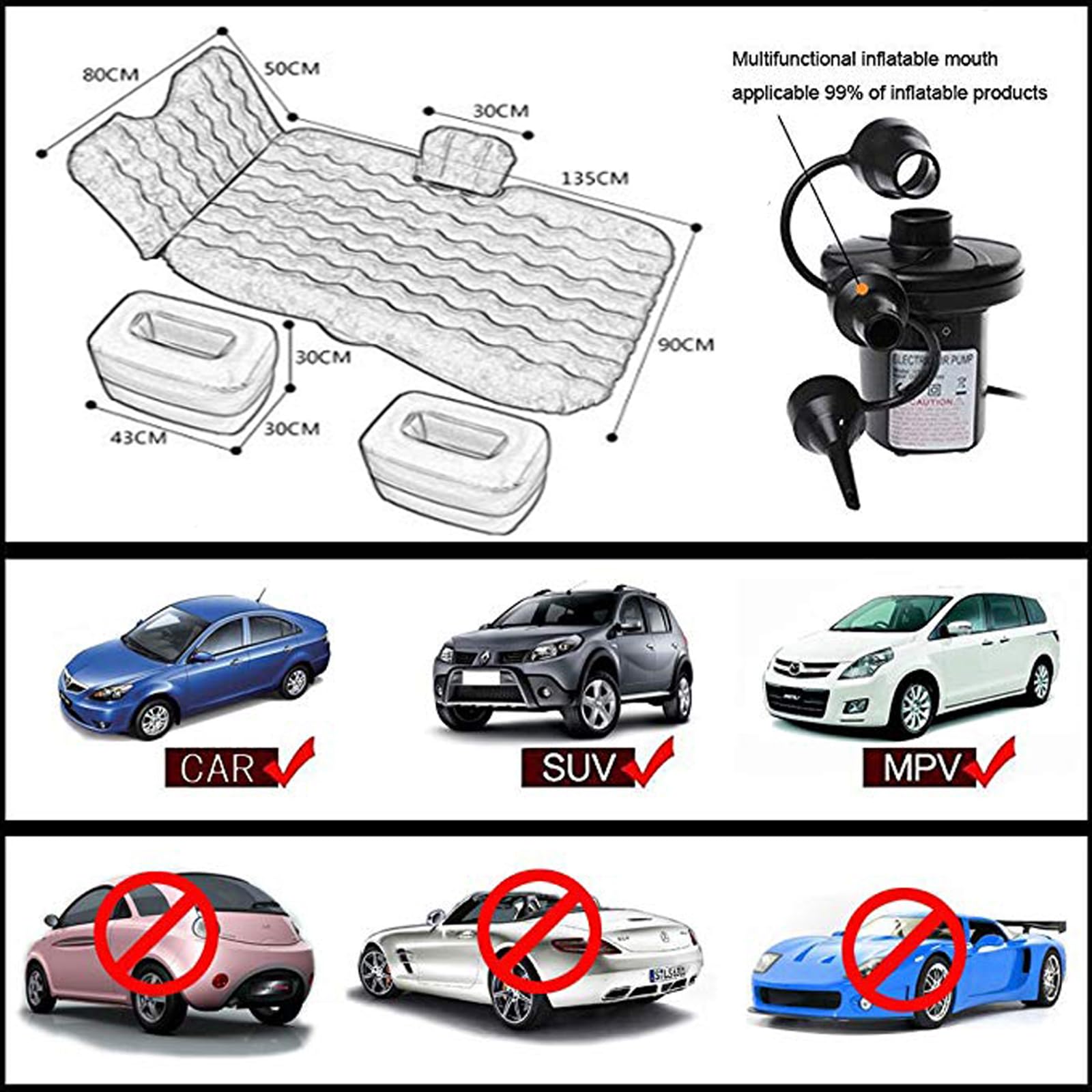 **Inflatable Car Air Mattress for Back Seat - Thickened Portable Camping Bed with Air Pump - Universal SUV Travel Mattress for Road Trips & Outdoor Adventures**    *(Use Case: Perfect for camping, road trips, overnight stays, and comfortable naps during long drives!)*