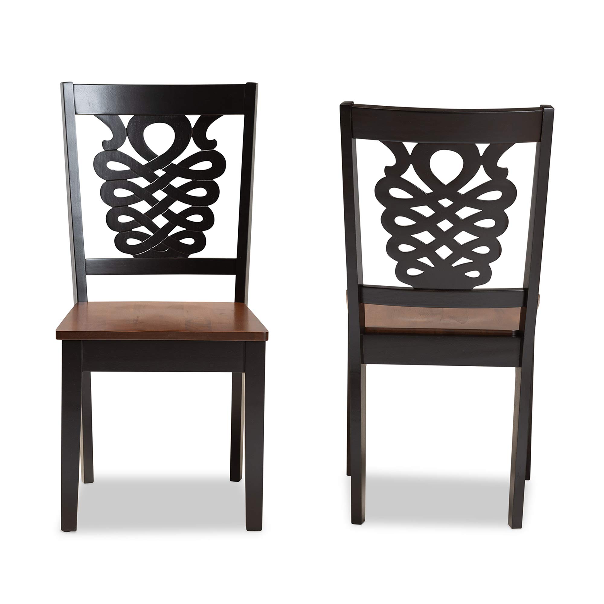 Baxton Studio Gervais Transitional Dining Chairs - 2-Piece Set with Two-Tone Dark Brown & Walnut Wood Finish | Modern Kitchen & Dining Room Furniture for Home Decor