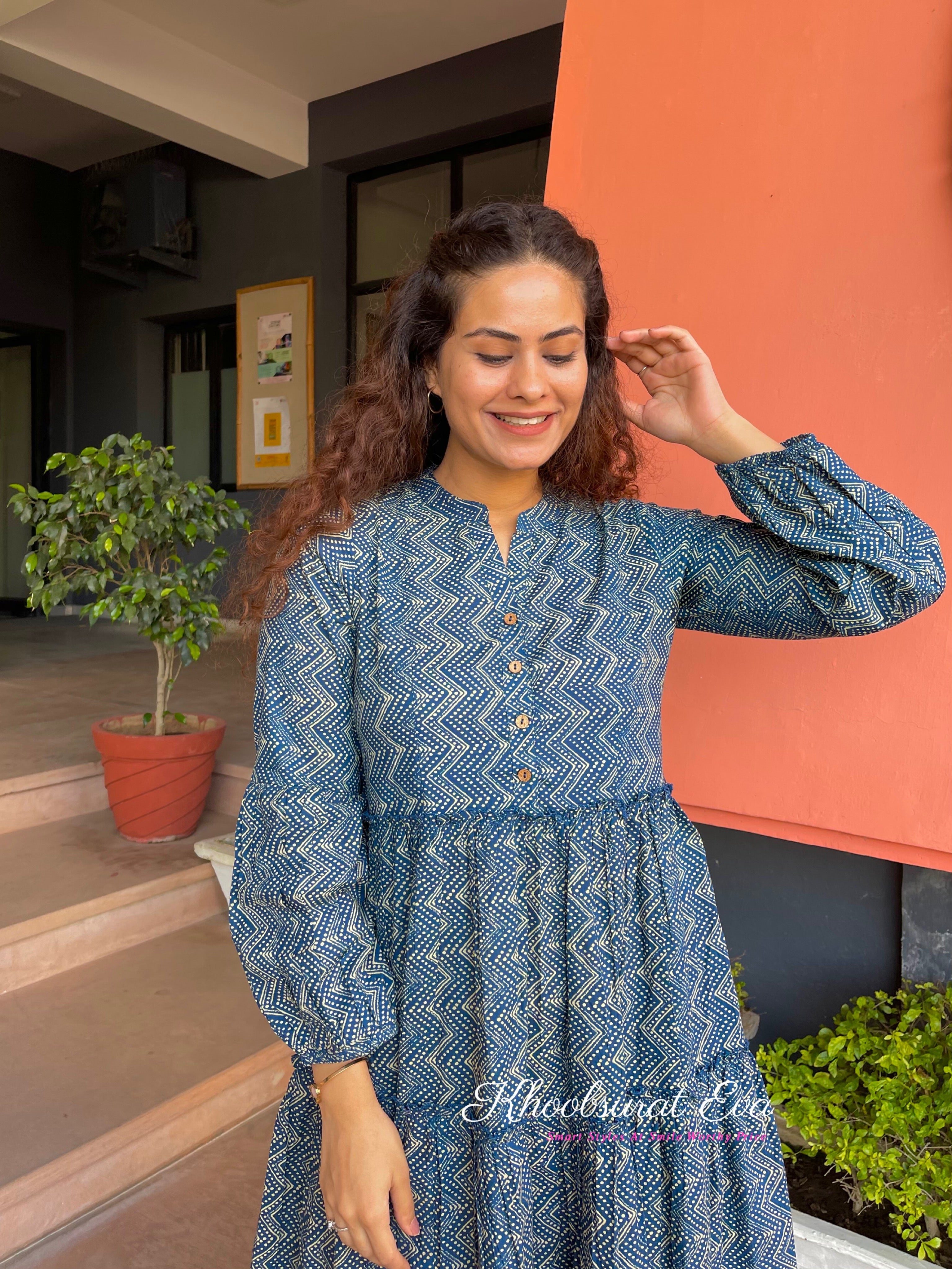 Twirling Tide Blue Cotton Dress - Women's Flowy Summer Dress for Beach, Vacation & Casual Wear | Lightweight & Comfortable
