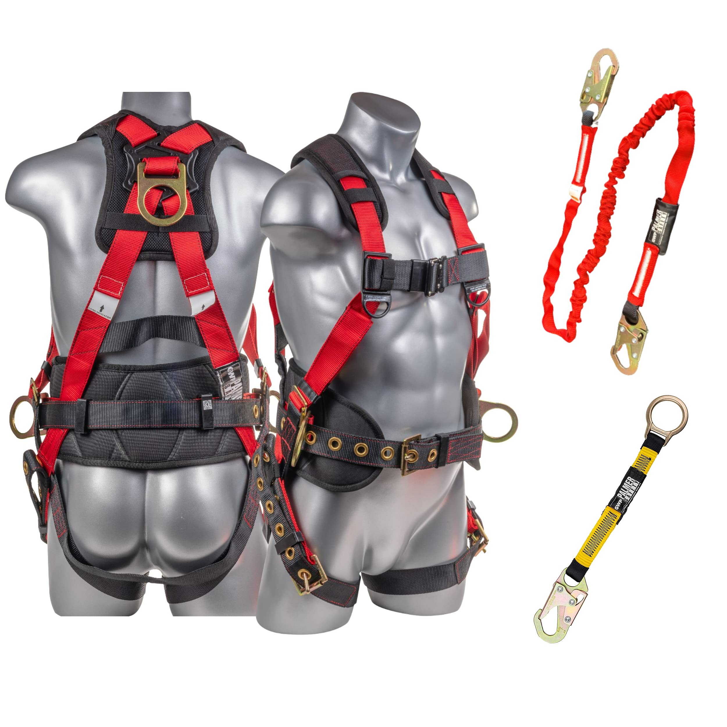 Palmer Safety Fall Protection Harness Kit - Hammerhead Series | Premium Safety Harness, Lanyard & D-Ring Extender | OSHA Compliant for Construction, Roofing & Industrial Work